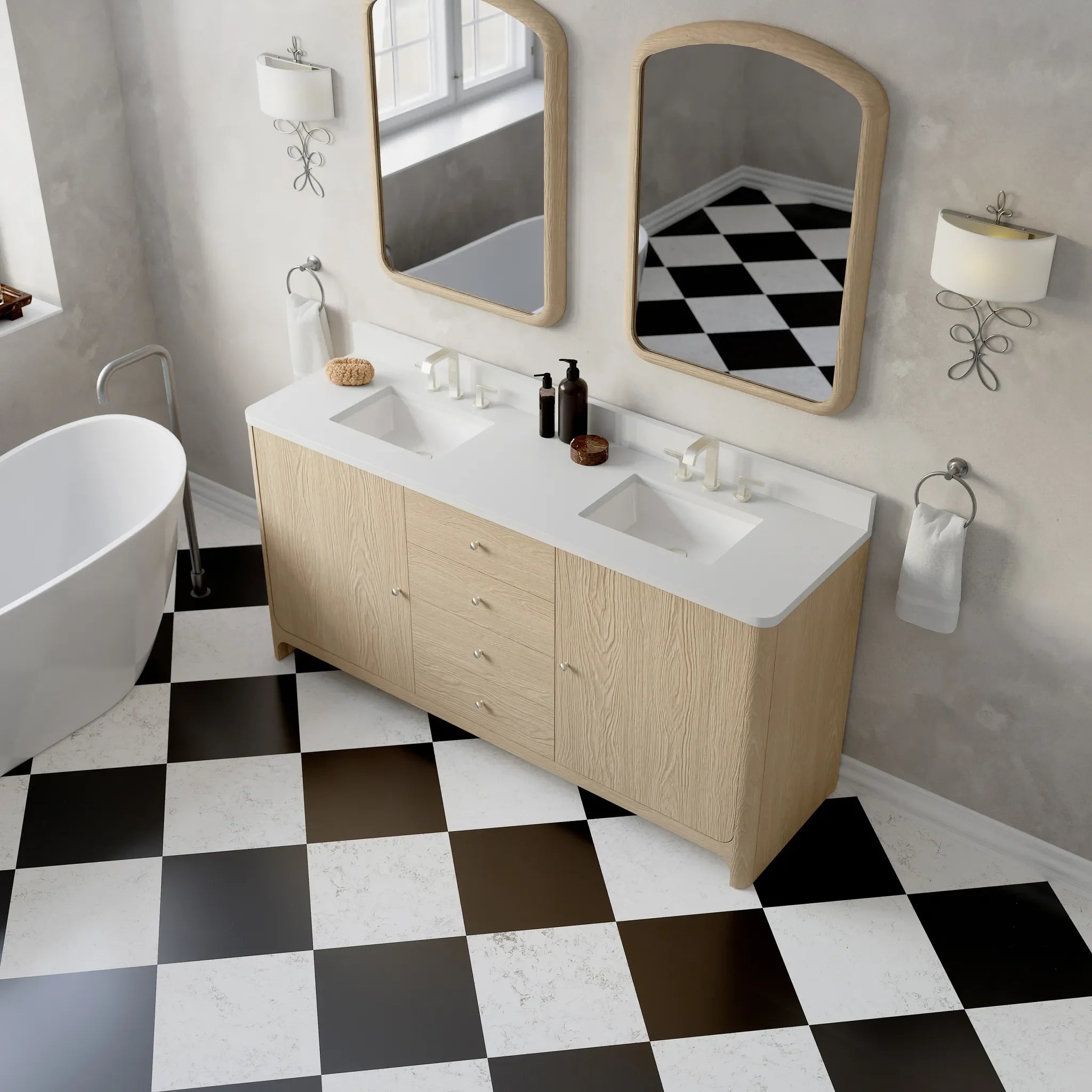 72" Gracyn Double Vanity in Coastal Driftwood-White Zeus Silestone-8" Widespread image 3