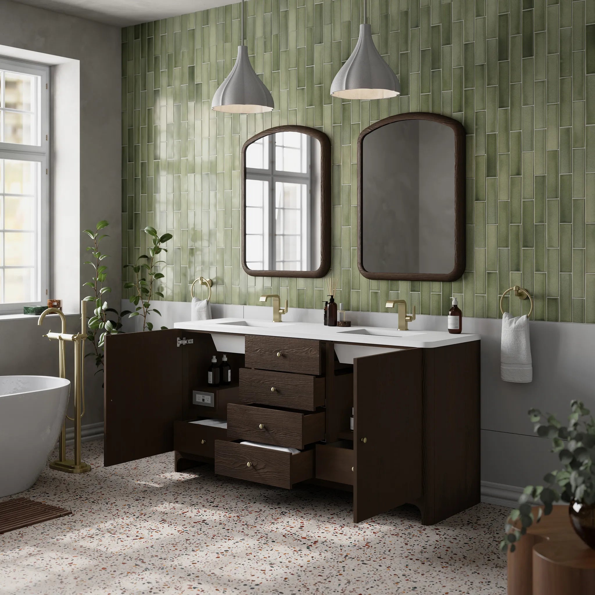 72" Gracyn Double Vanity in Sable-White Zeus Silestone-Single Hole image 4