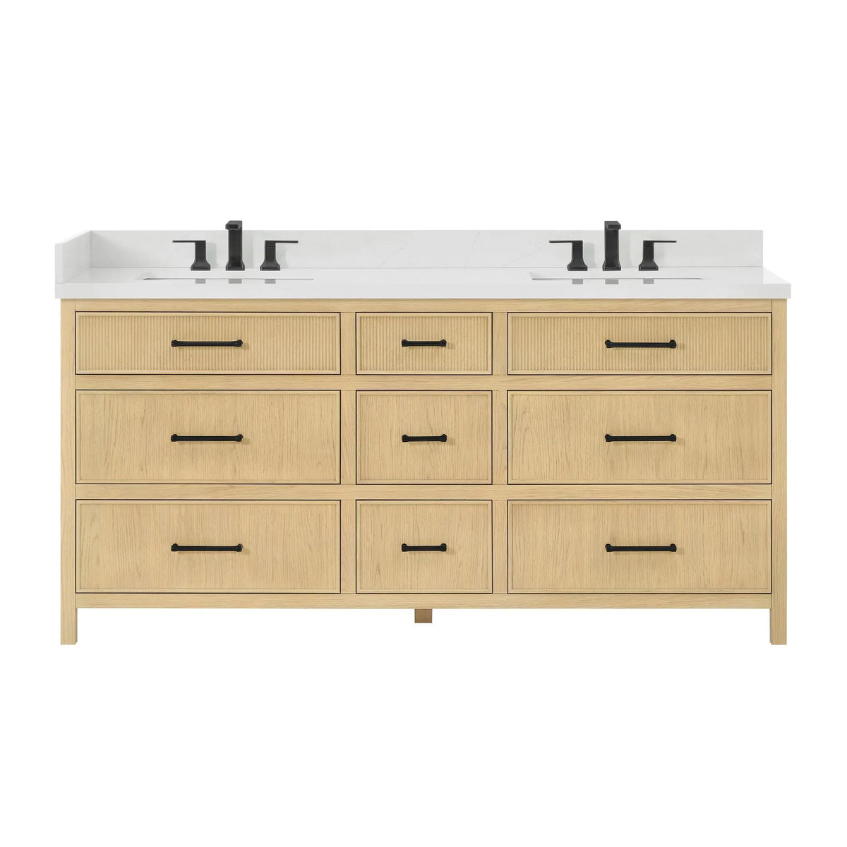 72" Isola Double Bathroom Vanity Scandinavian Oak Matte Black Trim by wyndham View 5
