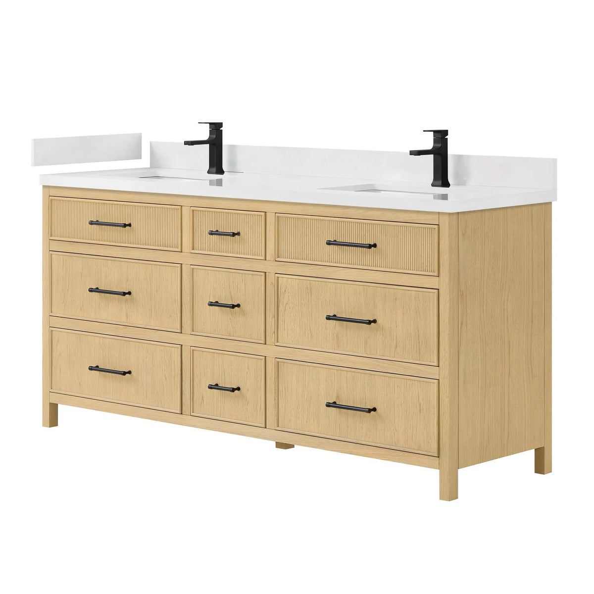 72" Isola Double Bathroom Vanity Scandinavian Oak Matte Black Trim by wyndham View 12