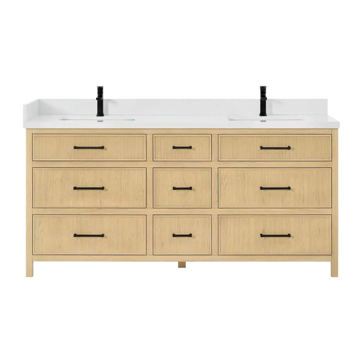 72" Isola Double Bathroom Vanity Scandinavian Oak Matte Black Trim by wyndham View 9