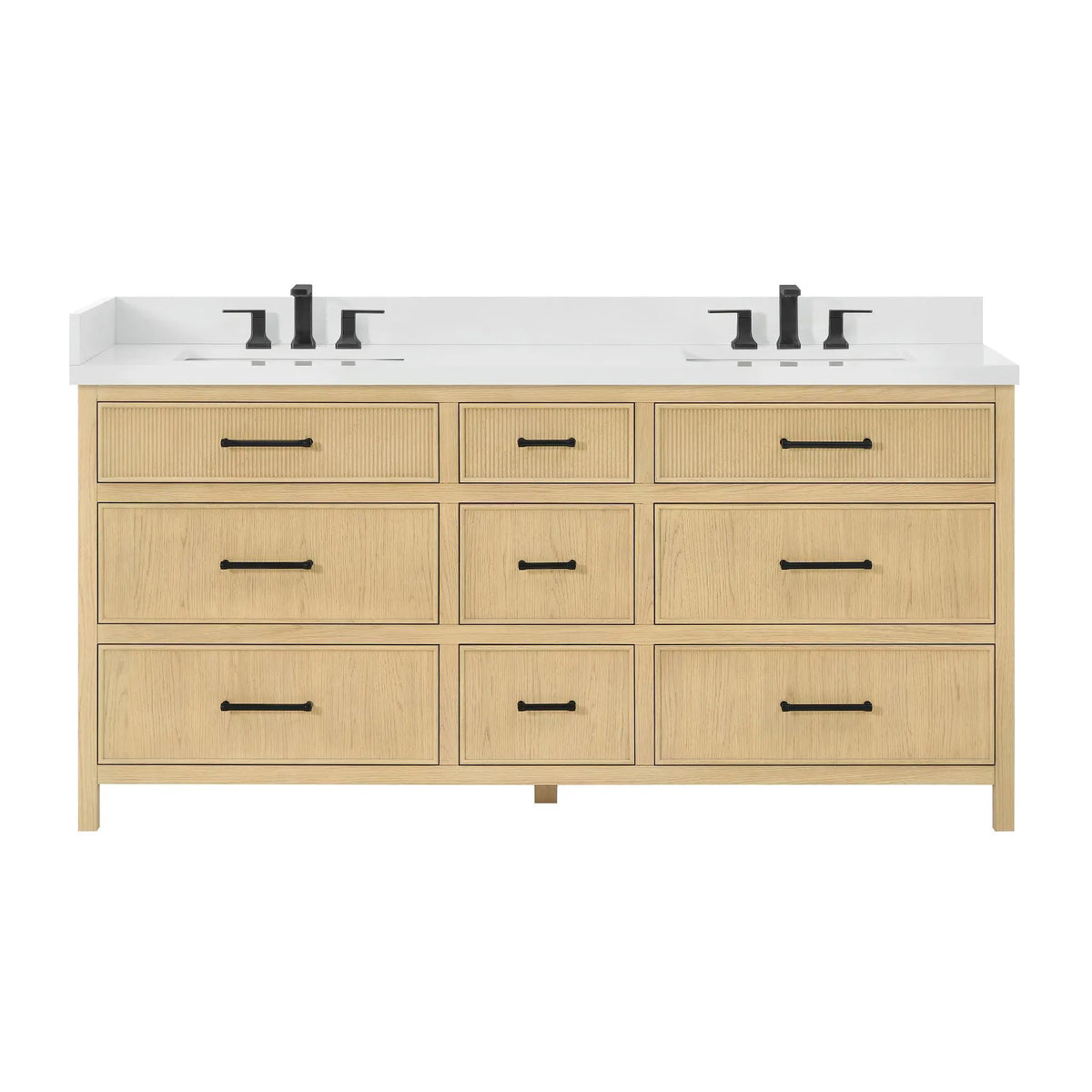 72" Isola Double Bathroom Vanity Scandinavian Oak Matte Black Trim by wyndham View 13