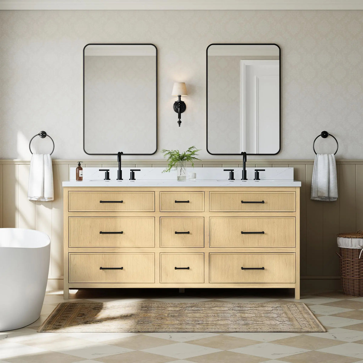 72" Isola Double Bathroom Vanity Scandinavian Oak Matte Black Trim by wyndham View 6