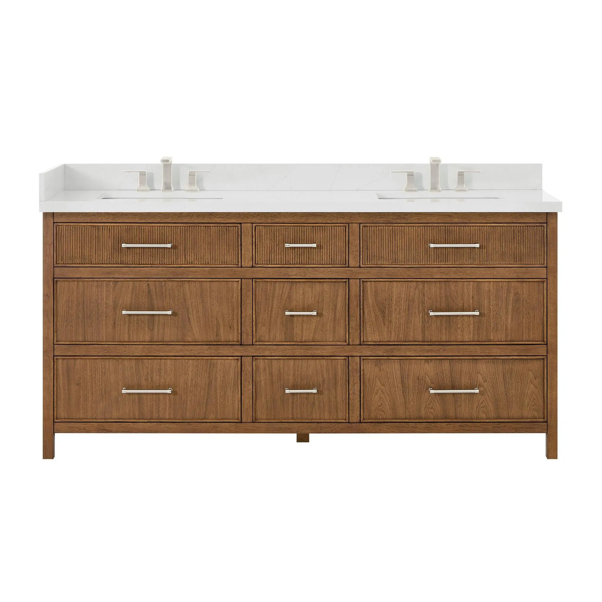 72" Isola Double Bathroom Vanity Toasted Walnut Brushed Nickel Trim by wyndham View 5