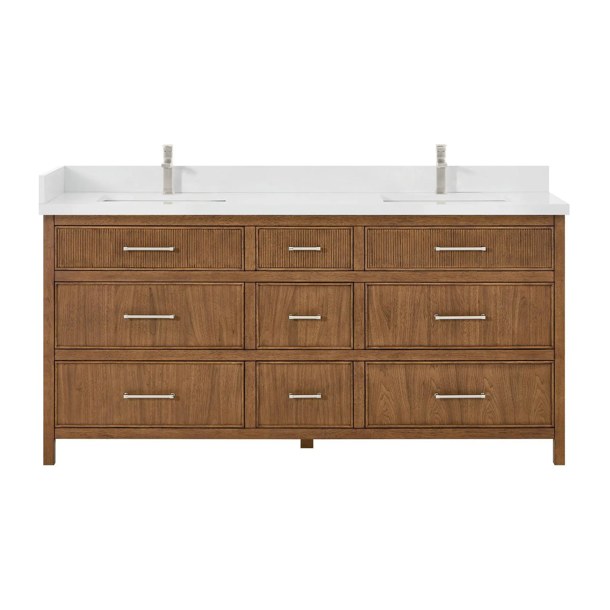 72" Isola Double Bathroom Vanity Toasted Walnut Brushed Nickel Trim by wyndham View 9