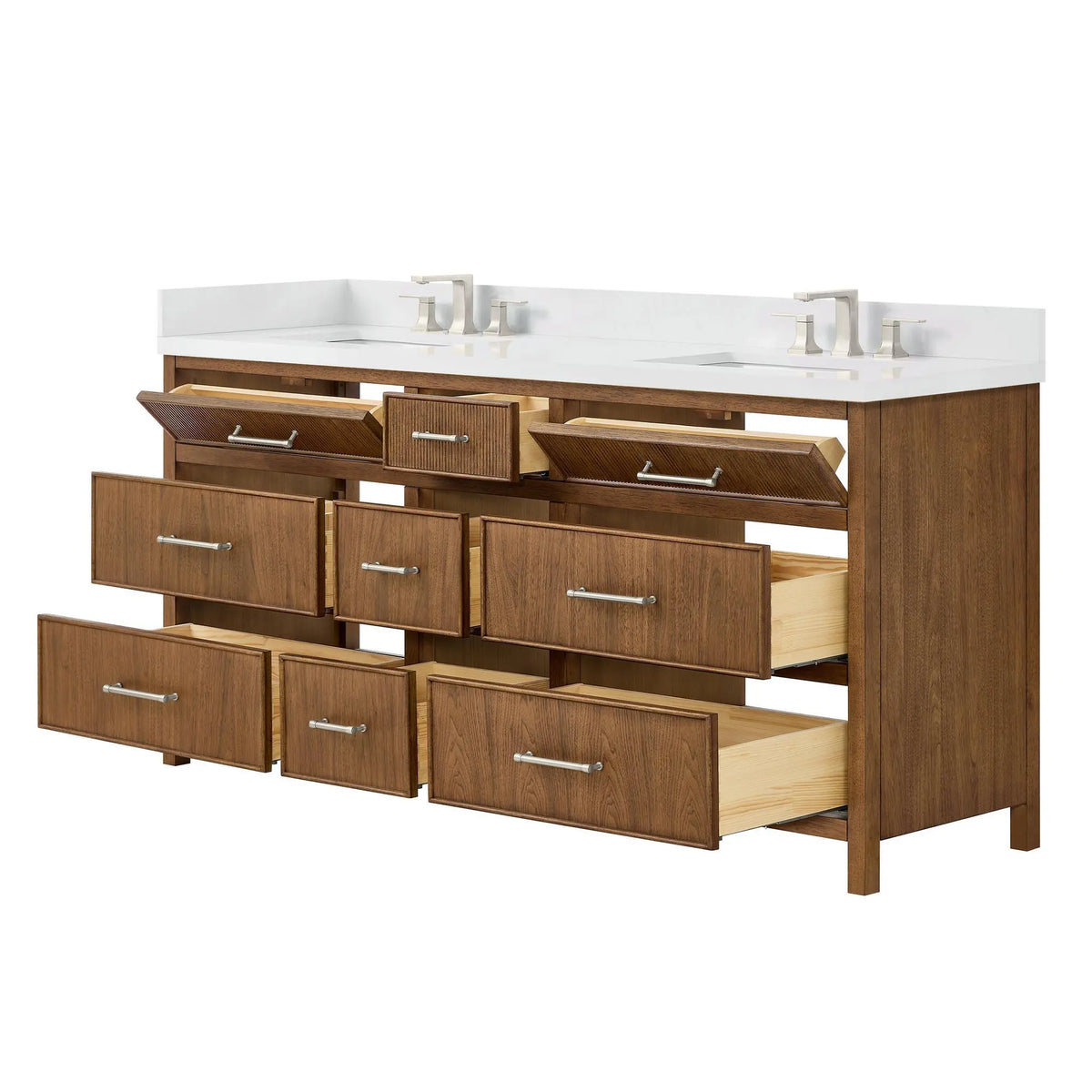 72" Isola Double Bathroom Vanity Toasted Walnut Brushed Nickel Trim by wyndham View 15