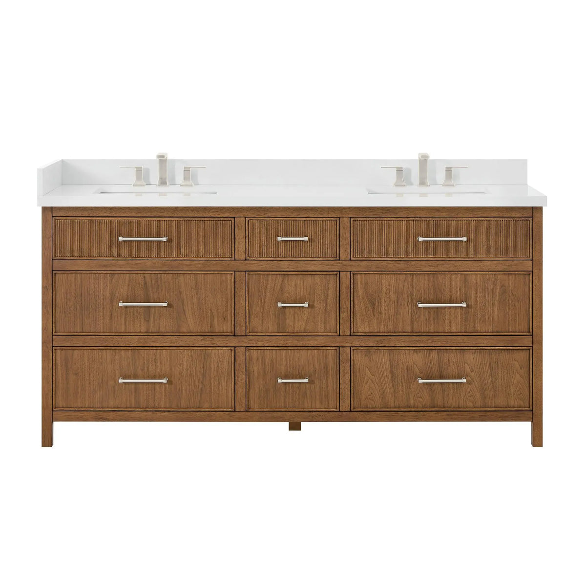 72" Isola Double Bathroom Vanity Toasted Walnut Brushed Nickel Trim by wyndham View 13
