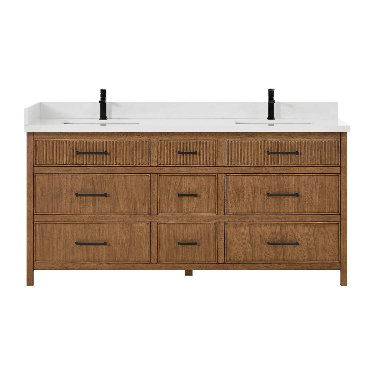 72" Isola Double Bathroom Vanity Toasted Walnut Matte Black Trim by wyndham View 1