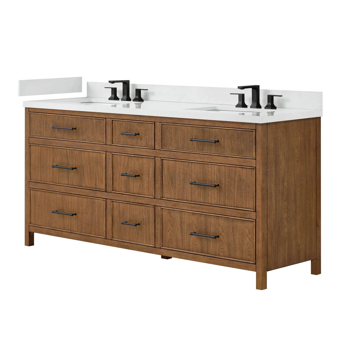 72" Isola Double Bathroom Vanity Toasted Walnut Matte Black Trim by wyndham View 8