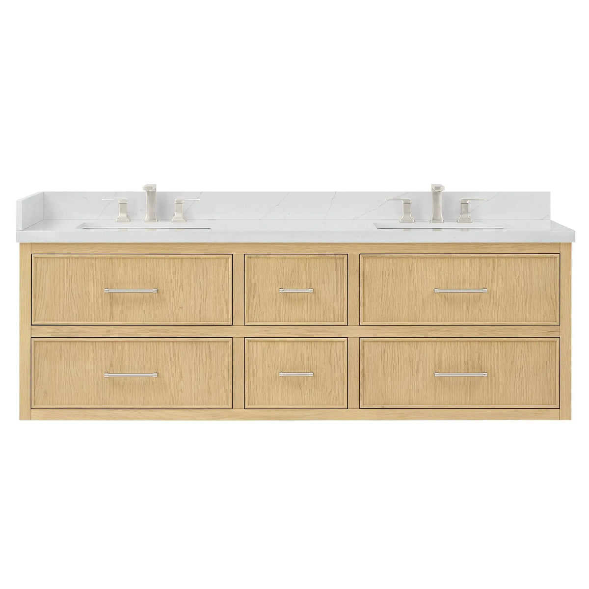72" Isola Double Wall Mounted Bathroom Vanity Scandinavian Oak Brushed Nickel Trim by wyndham View 5