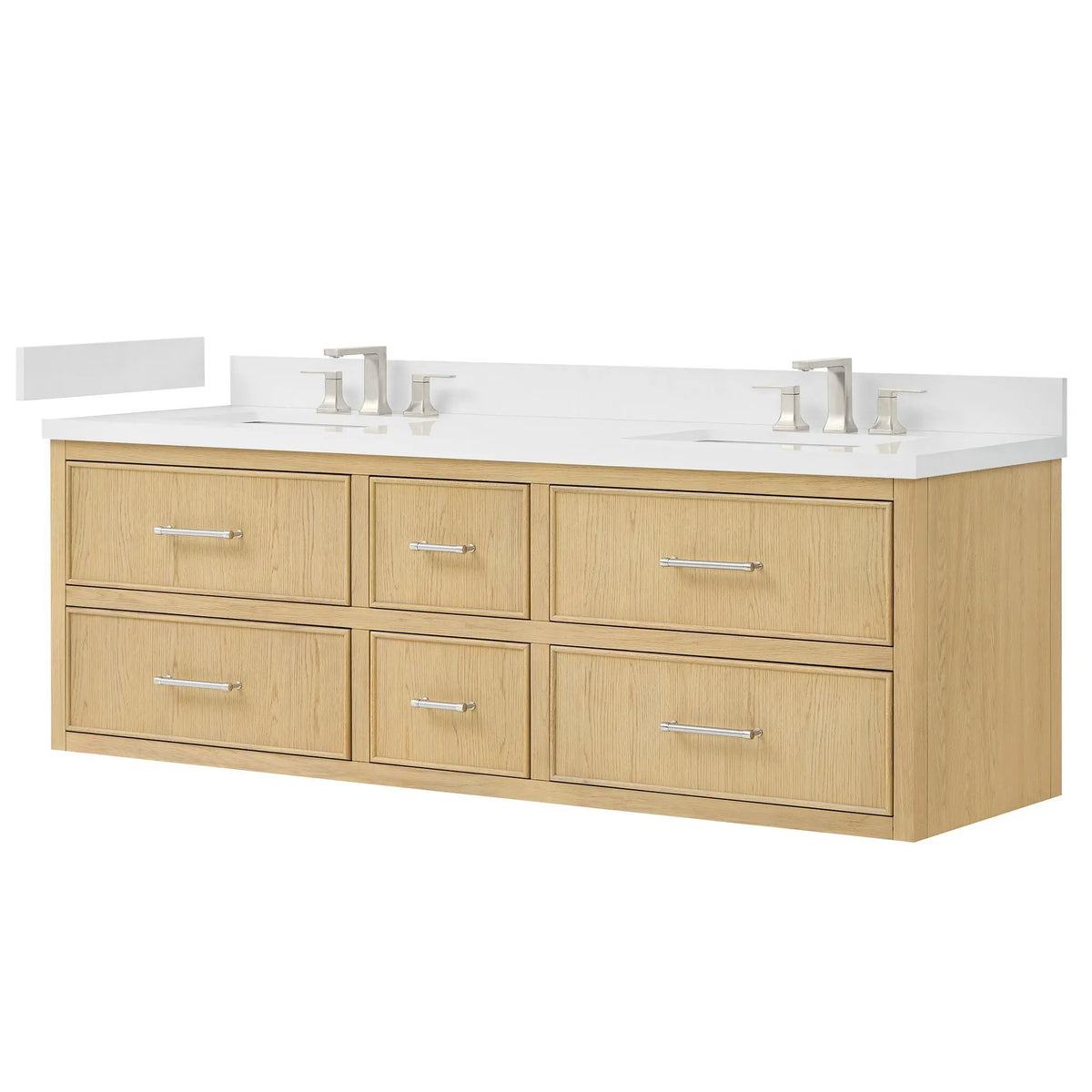 72" Isola Double Wall Mounted Bathroom Vanity Scandinavian Oak Brushed Nickel Trim by wyndham View 16