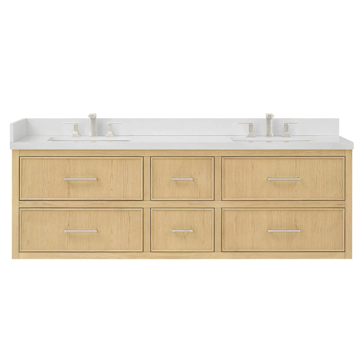 72" Isola Double Wall Mounted Bathroom Vanity Scandinavian Oak Brushed Nickel Trim by wyndham View 13