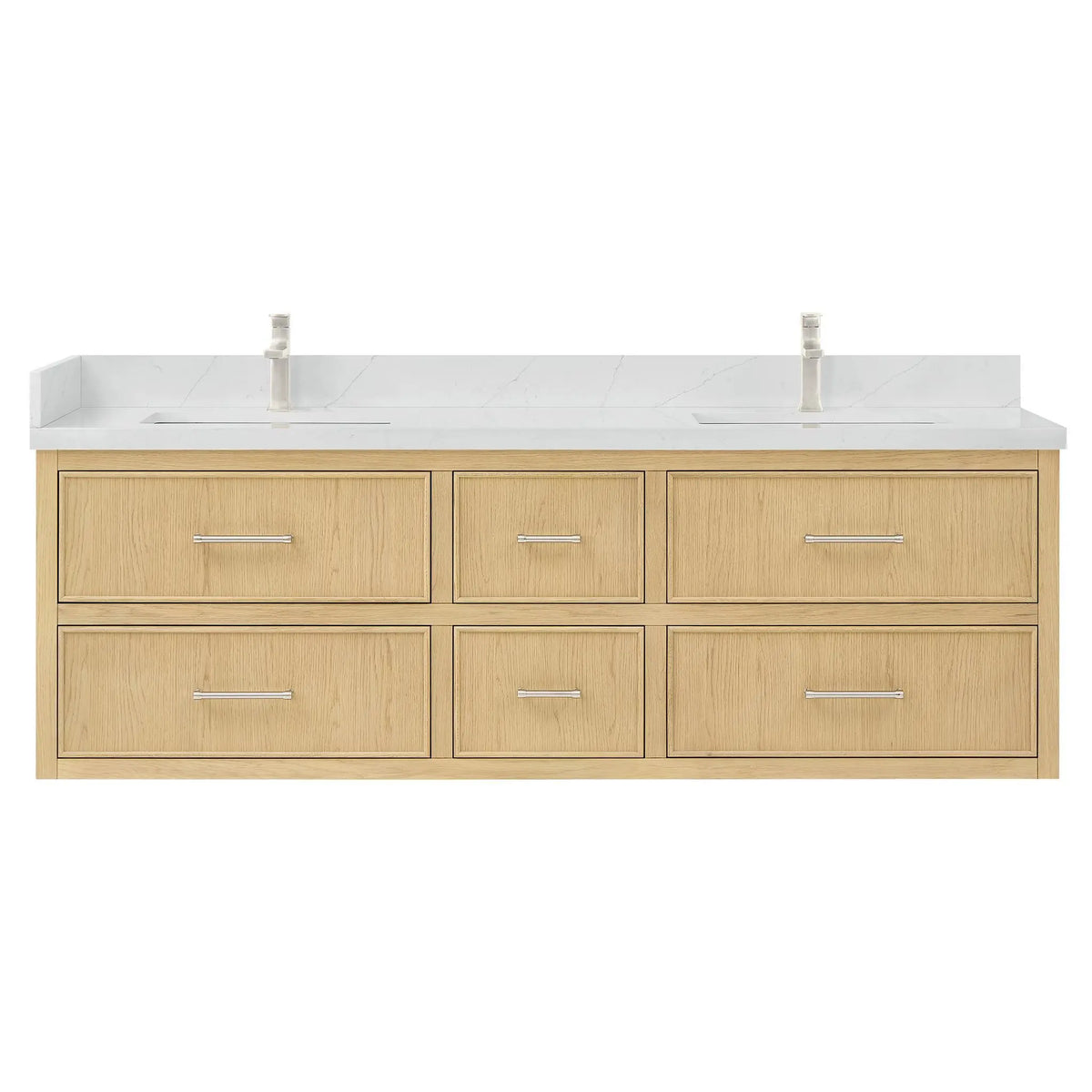 72" Isola Double Wall Mounted Bathroom Vanity Scandinavian Oak Brushed Nickel Trim by wyndham View 1