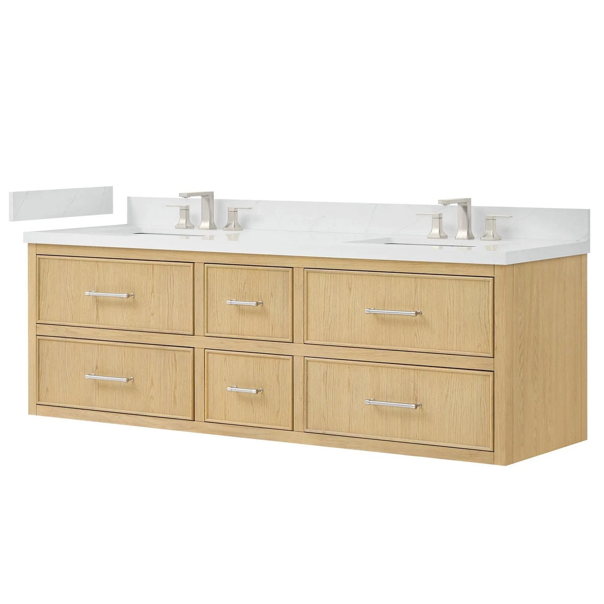 72" Isola Double Wall Mounted Bathroom Vanity Scandinavian Oak Brushed Nickel Trim by wyndham View 8