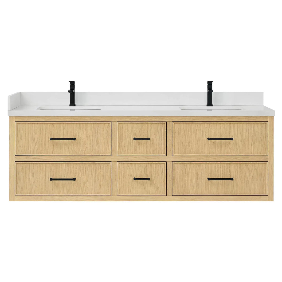 72" Isola Double Wall Mounted Bathroom Vanity Scandinavian Oak Matte Black Trim by wyndham View 9