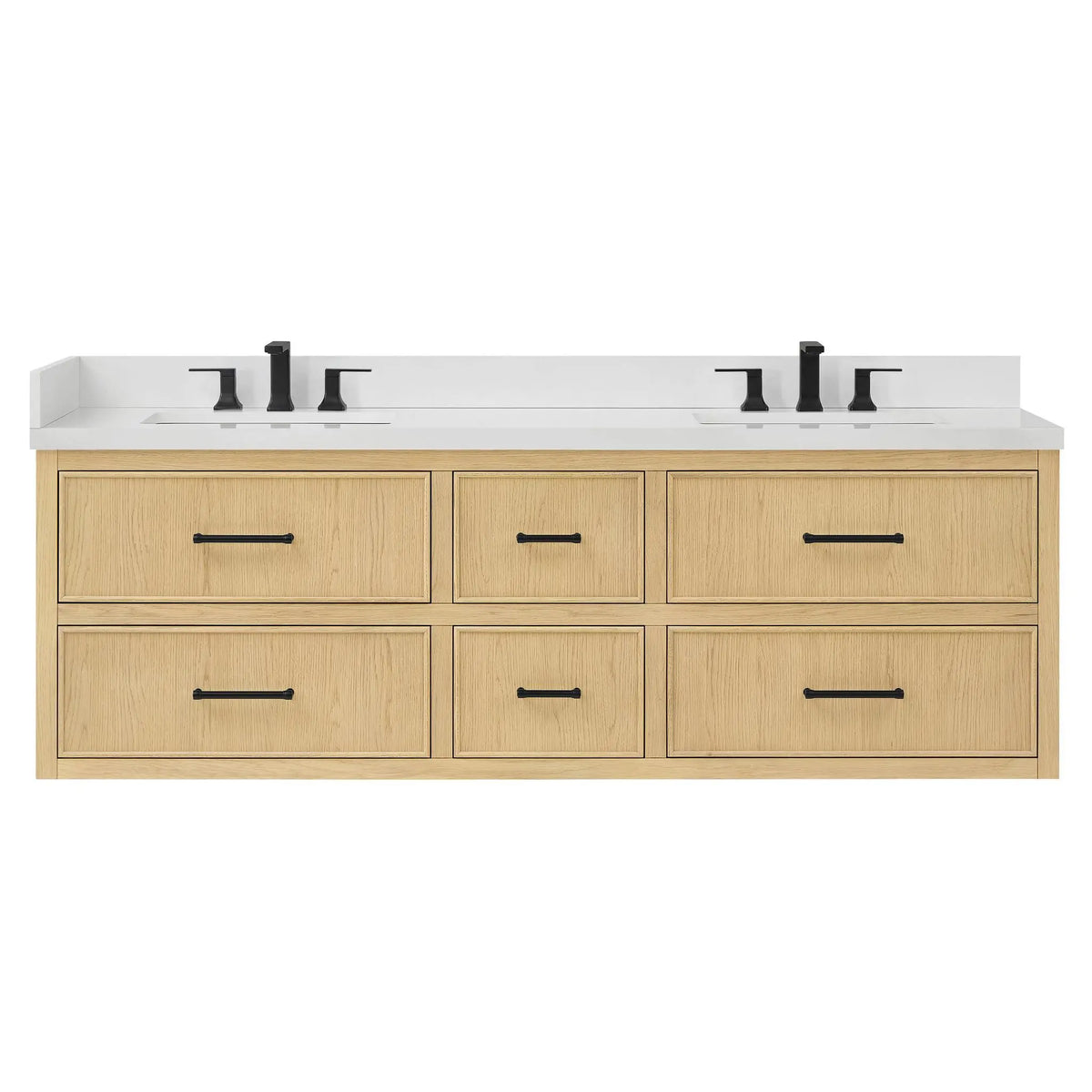 72" Isola Double Wall Mounted Bathroom Vanity Scandinavian Oak Matte Black Trim by wyndham View 13