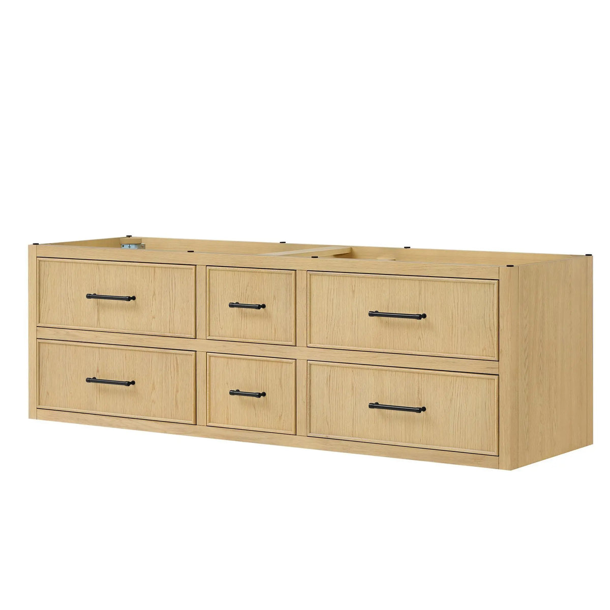 72" Isola Double Wall Mounted Bathroom Vanity Scandinavian Oak Matte Black Trim by wyndham View 20