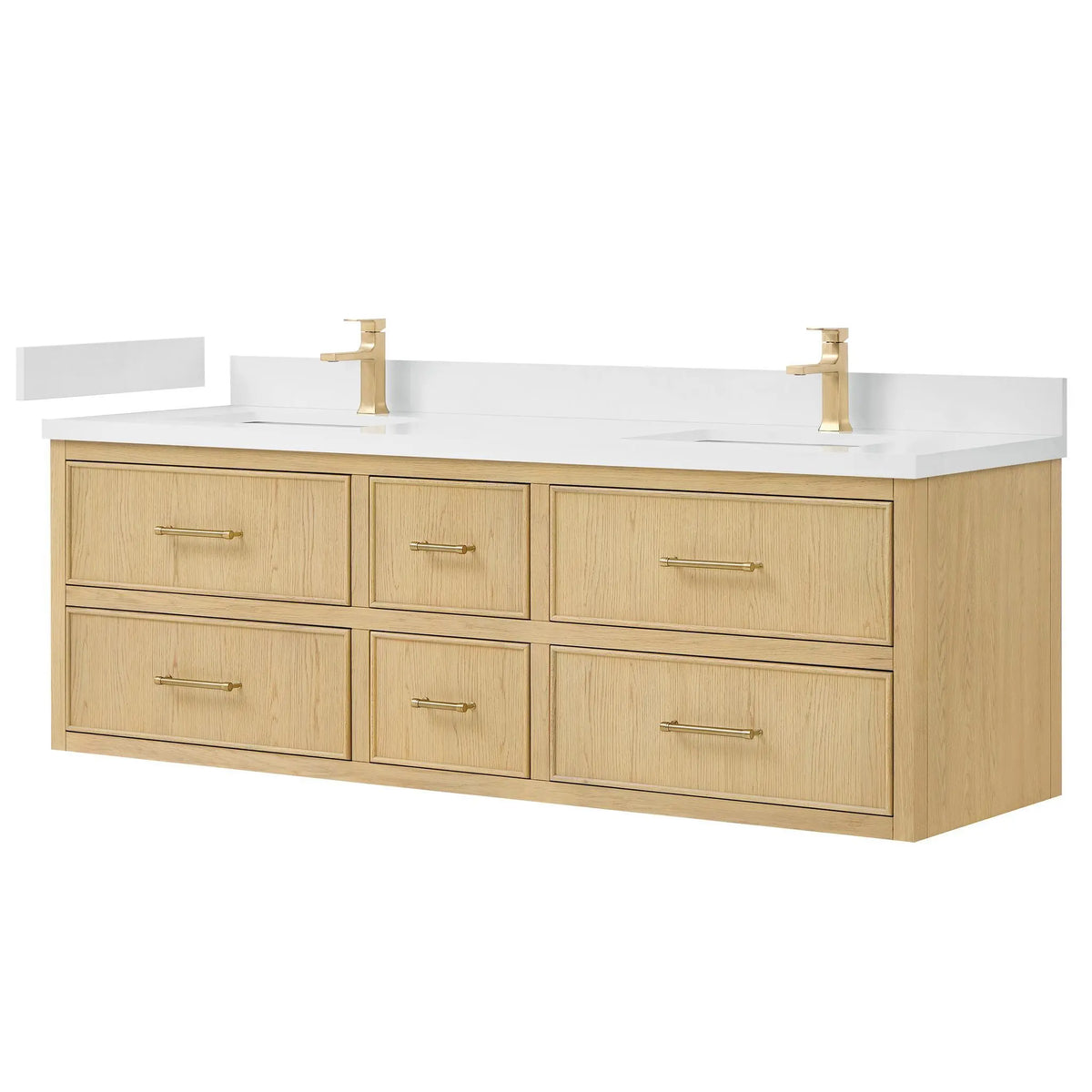 72" Isola Double Wall Mounted Bathroom Vanity Scandinavian Oak Satin Bronze Trim by wyndham View 12