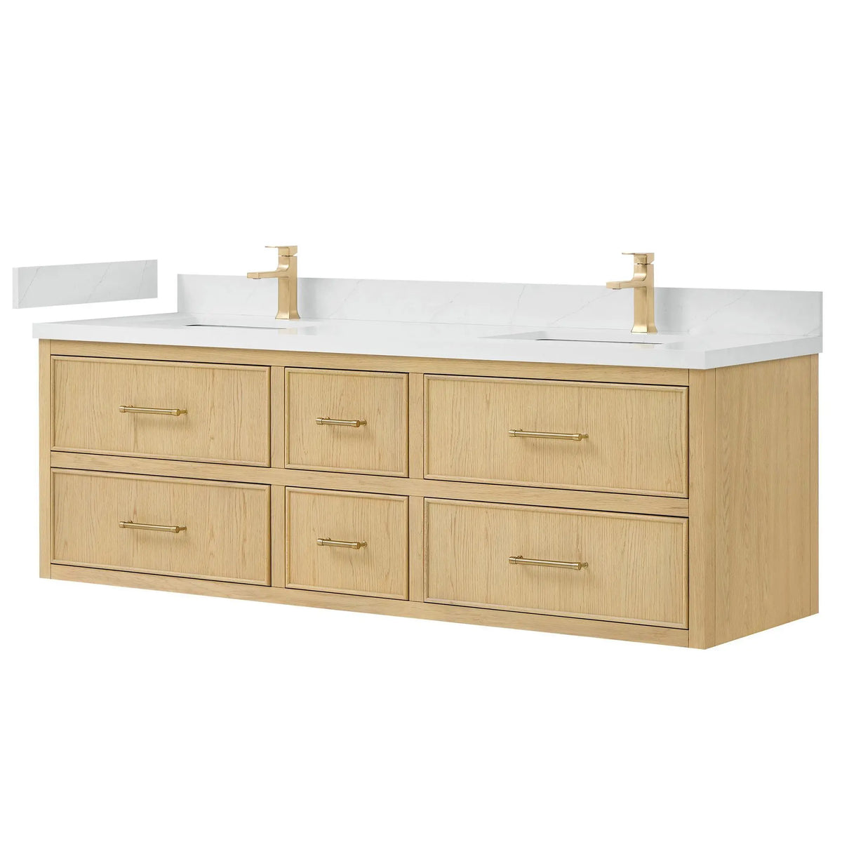 72" Isola Double Wall Mounted Bathroom Vanity Scandinavian Oak Satin Bronze Trim by wyndham View 4