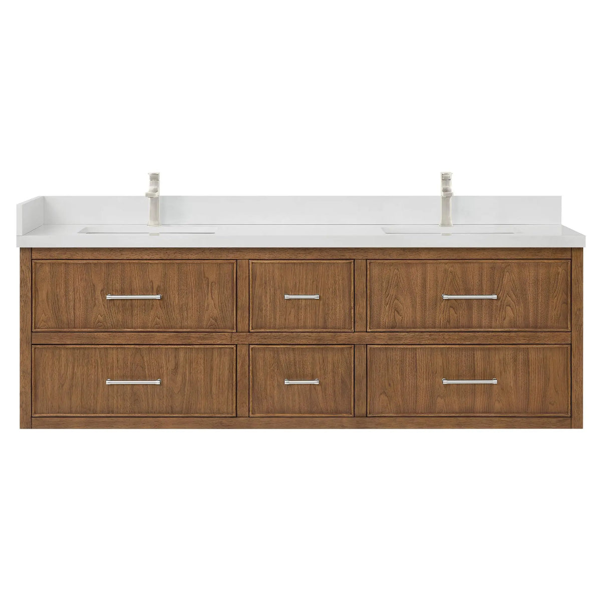 72" Isola Double Wall Mounted Bathroom Vanity Toasted Walnut Brushed Nickel Trim by wyndham View 9