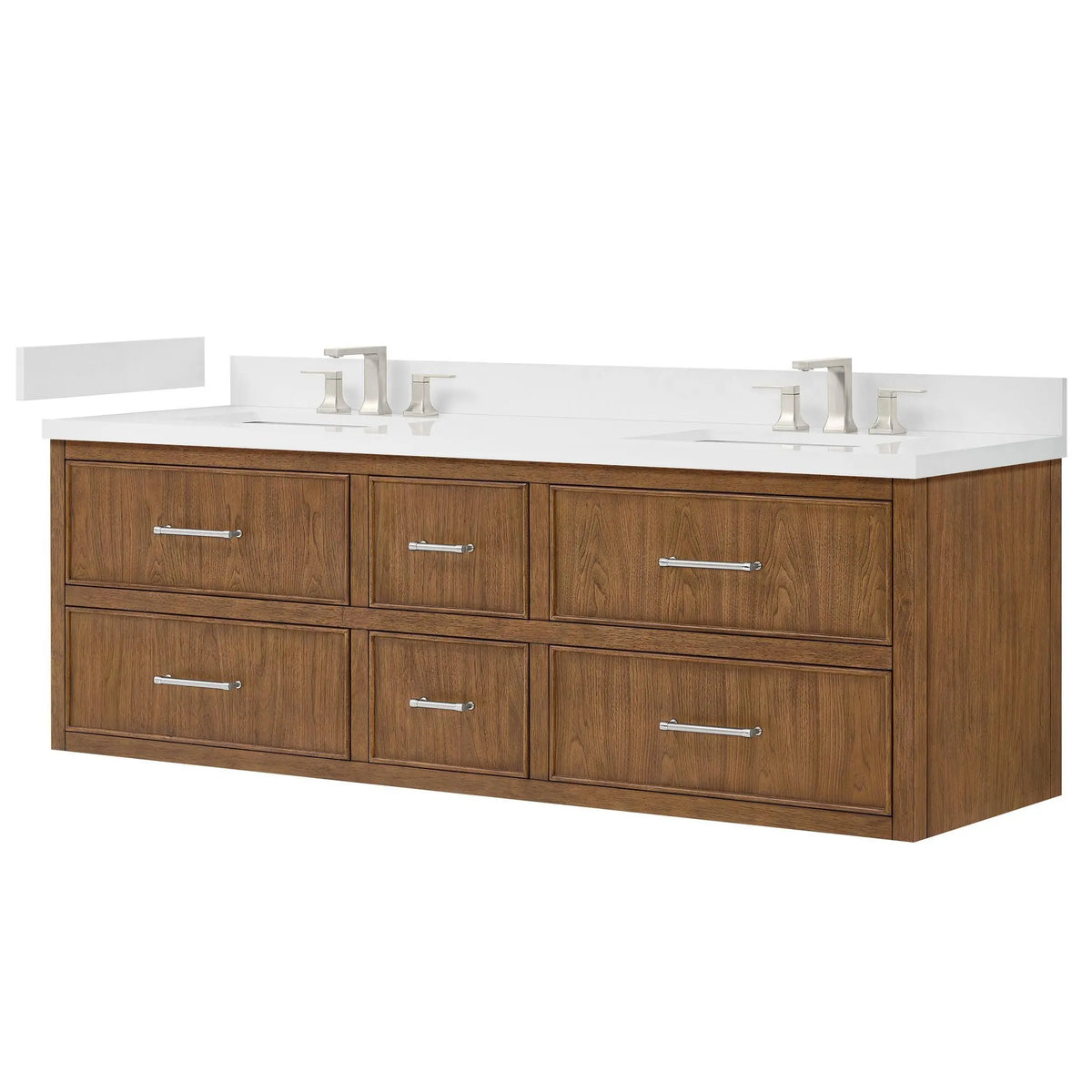 72" Isola Double Wall Mounted Bathroom Vanity Toasted Walnut Brushed Nickel Trim by wyndham View 16
