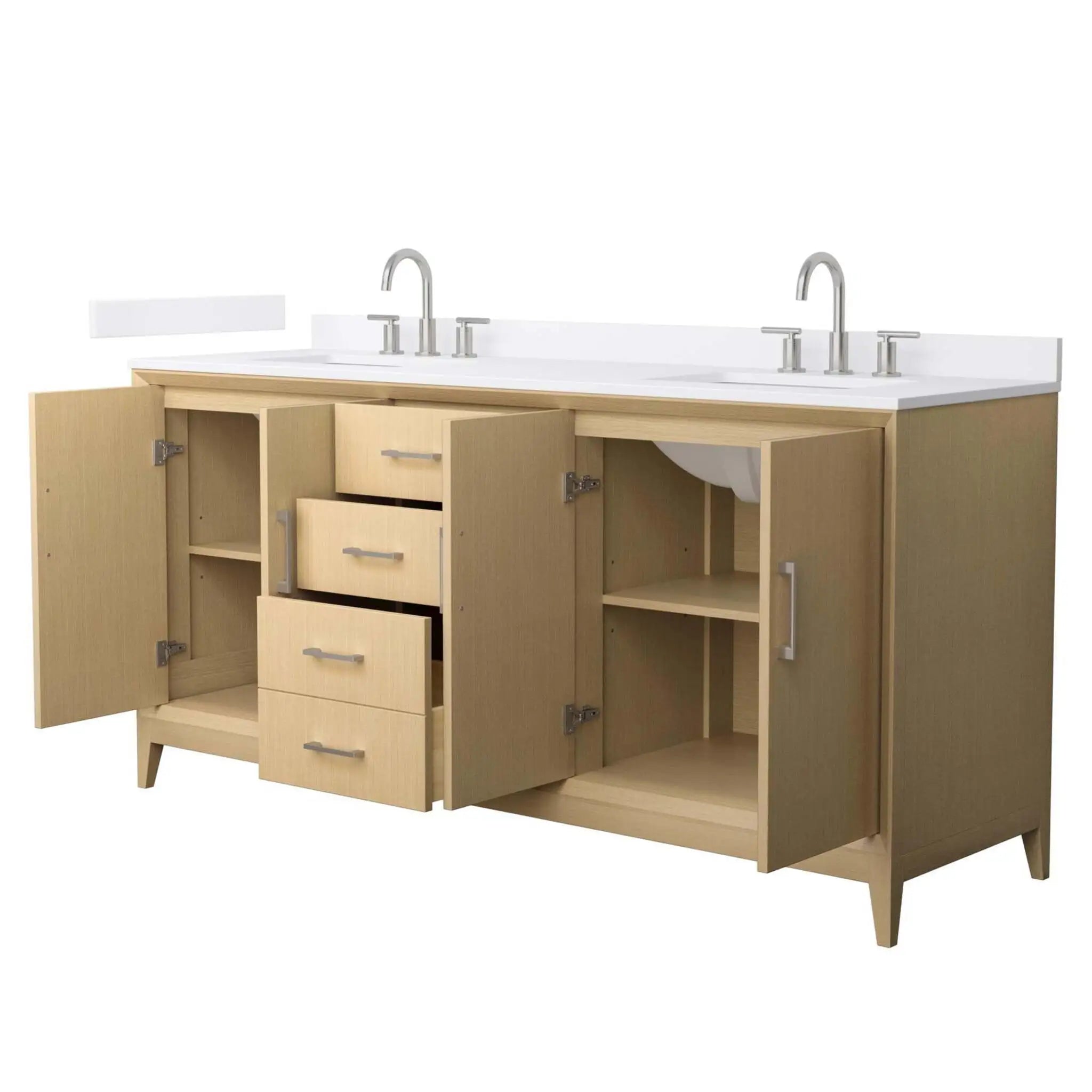 72" Janna Double Bathroom Vanity in White Oak with Brushed Nickel Trim by Wyndham