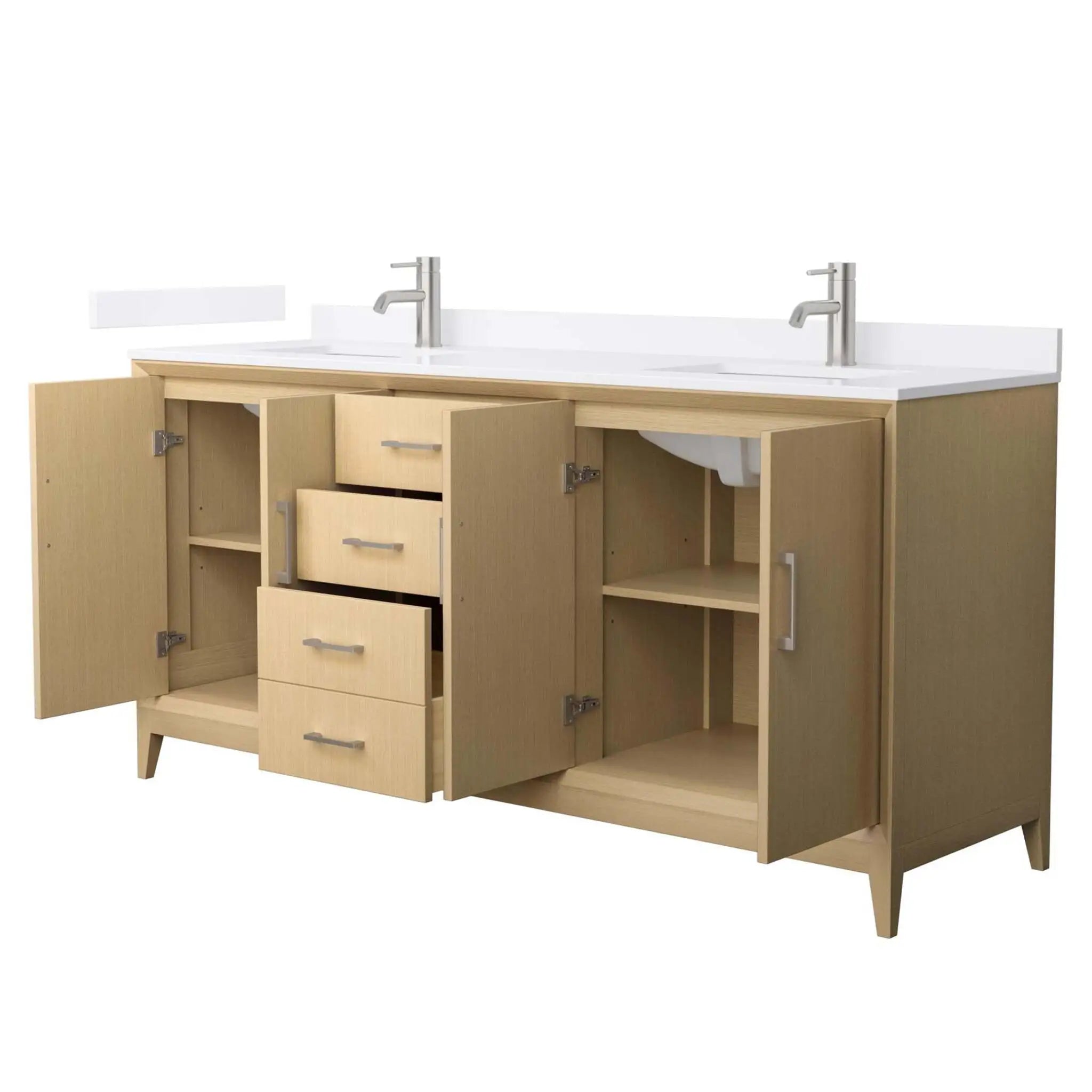 72" Janna Double Bathroom Vanity in White Oak with Brushed Nickel Trim by Wyndham