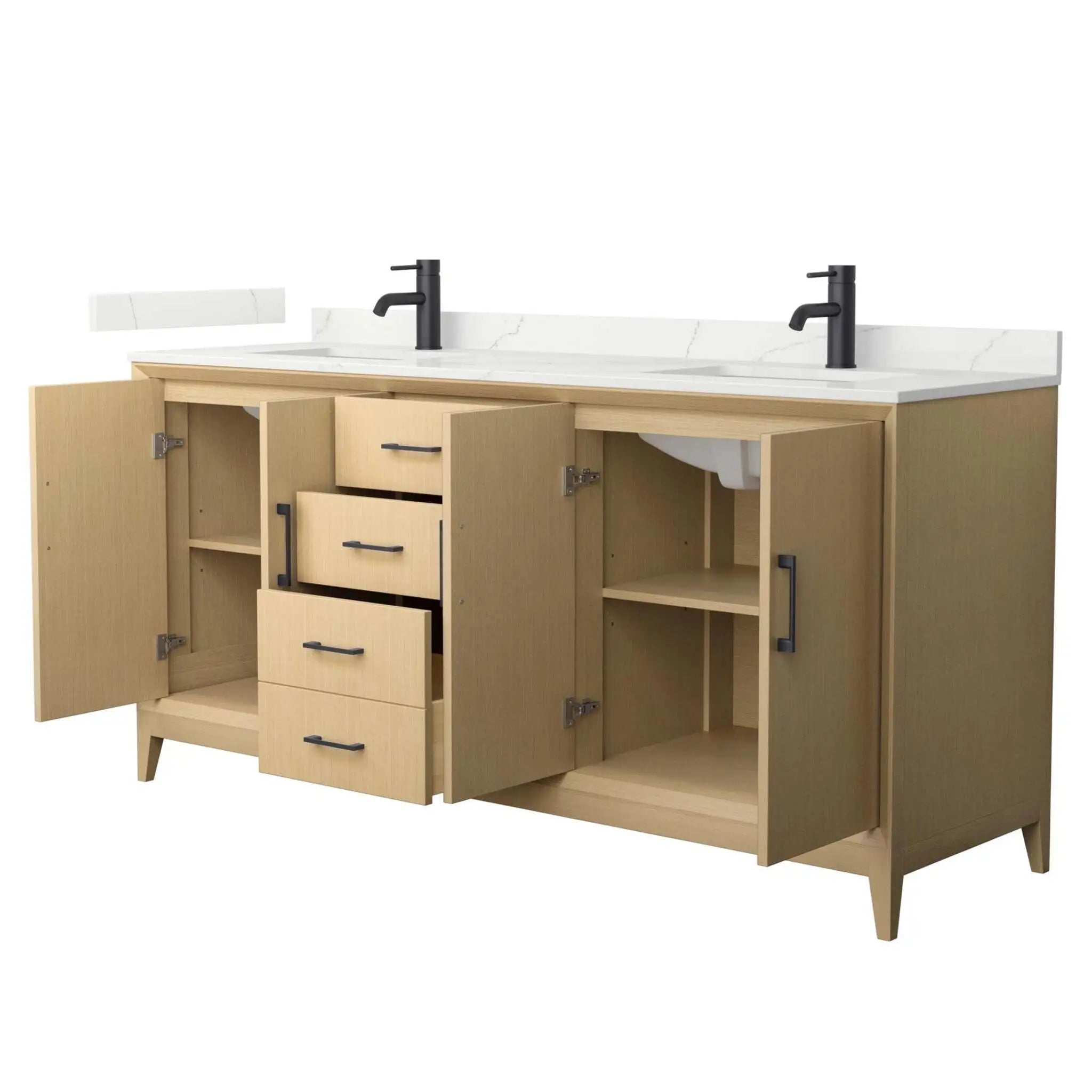 72" Janna Double Bathroom Vanity in White Oak with Matte Black Trim by Wyndham