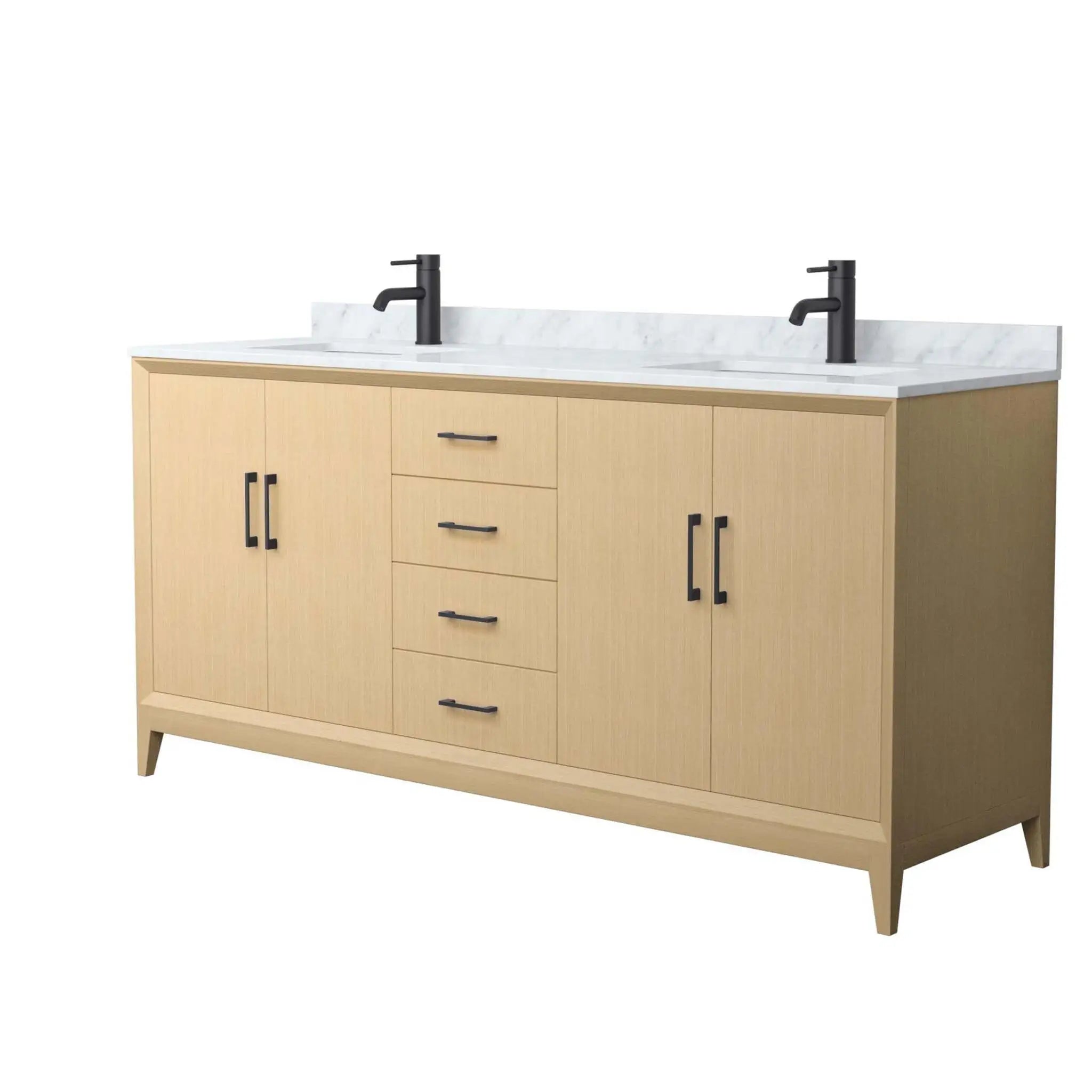 72" Janna Double Bathroom Vanity in White Oak with Matte Black Trim by Wyndham