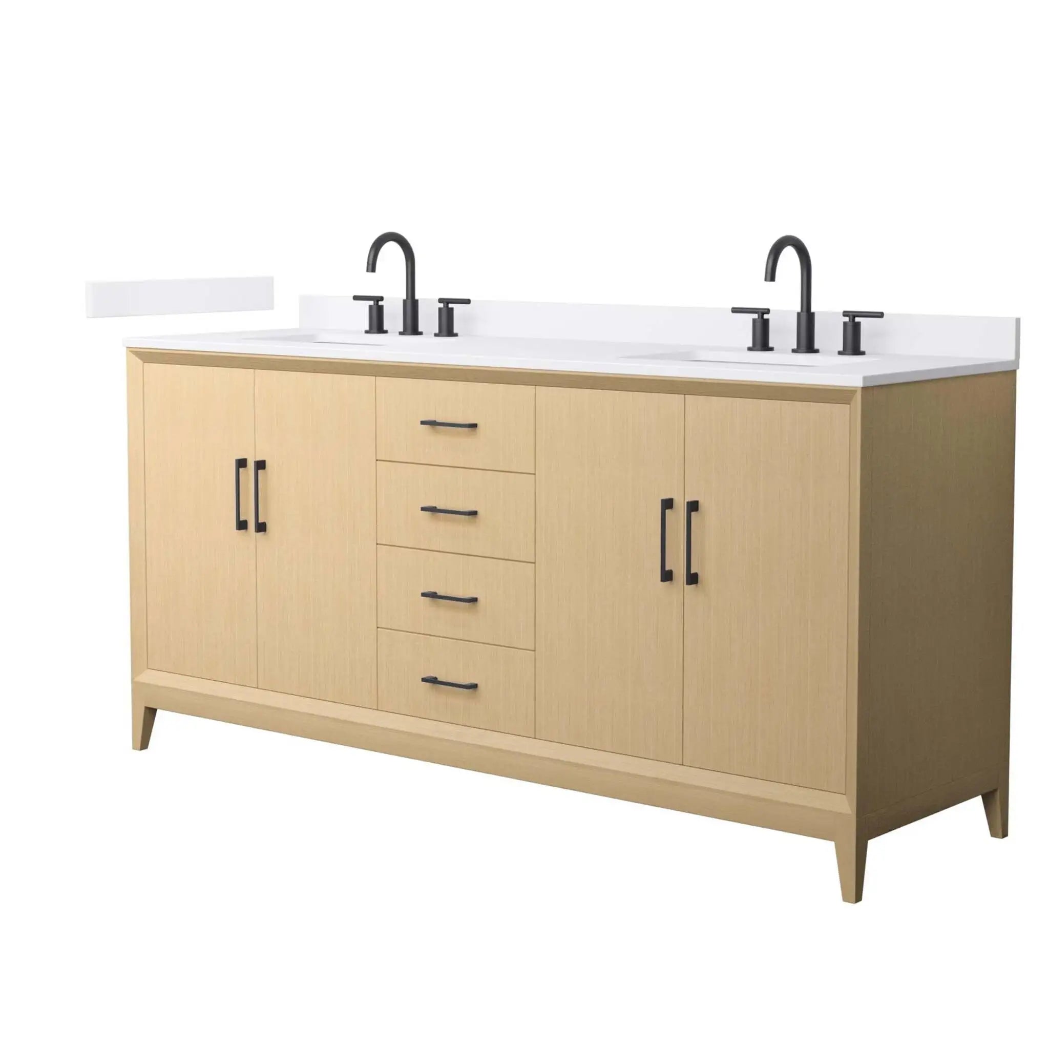 72" Janna Double Bathroom Vanity in White Oak with Matte Black Trim by Wyndham
