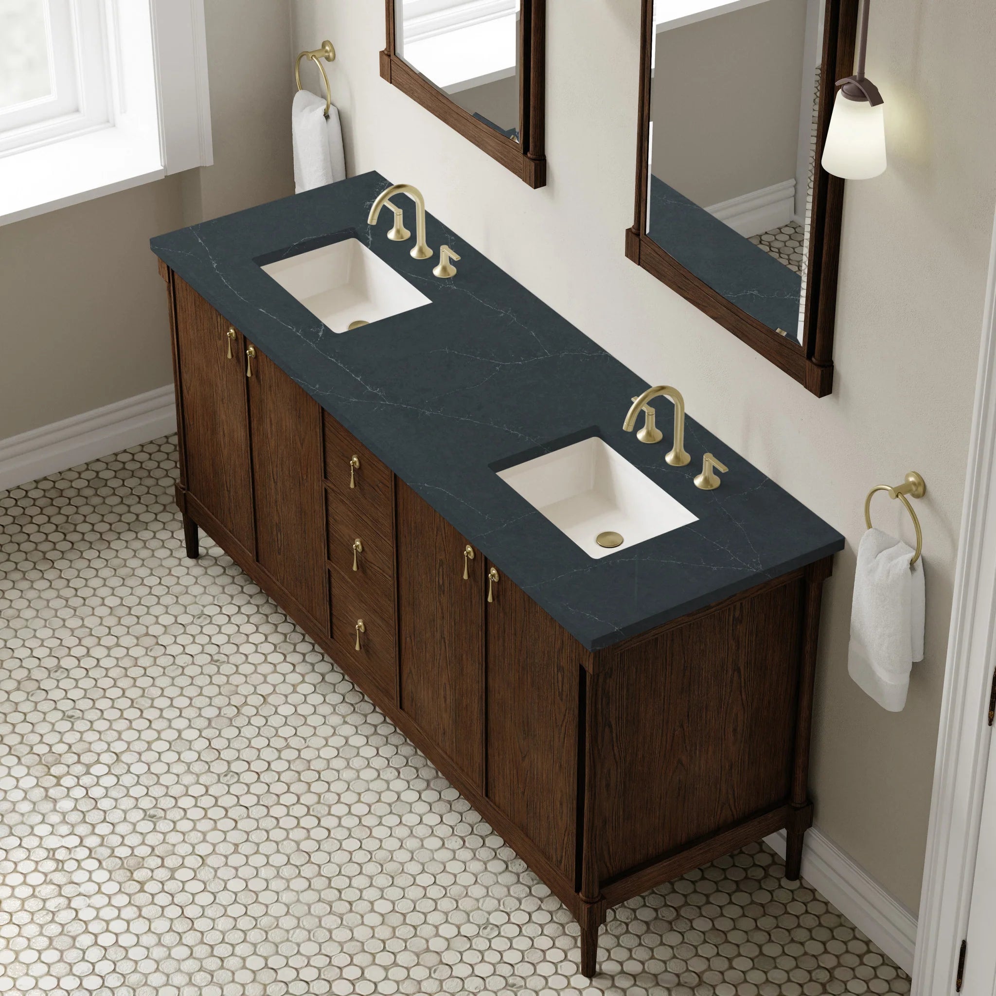 72" Kinnsden Double Vanity in Sable Oak by James Martin Vanities-Charcoal Soapstone Silestone 5