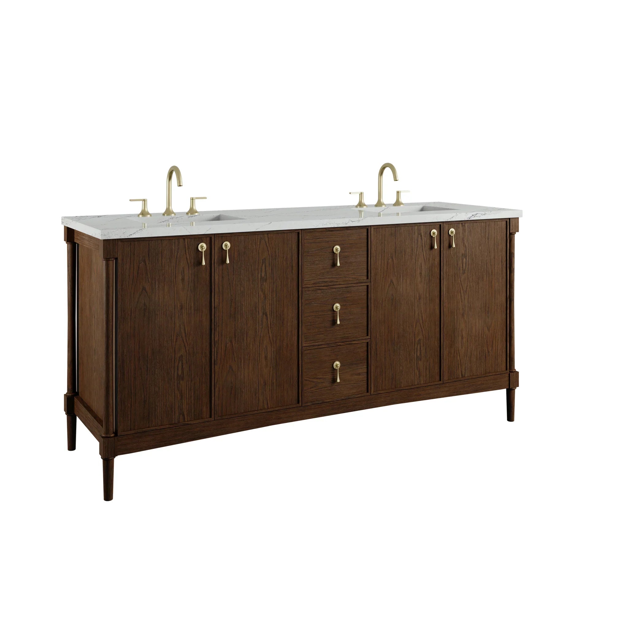 72" Kinnsden Double Vanity in Sable Oak w/FreePower Wireless Charger by James Martin Vanities-Ethereal Noctis Silestone 10