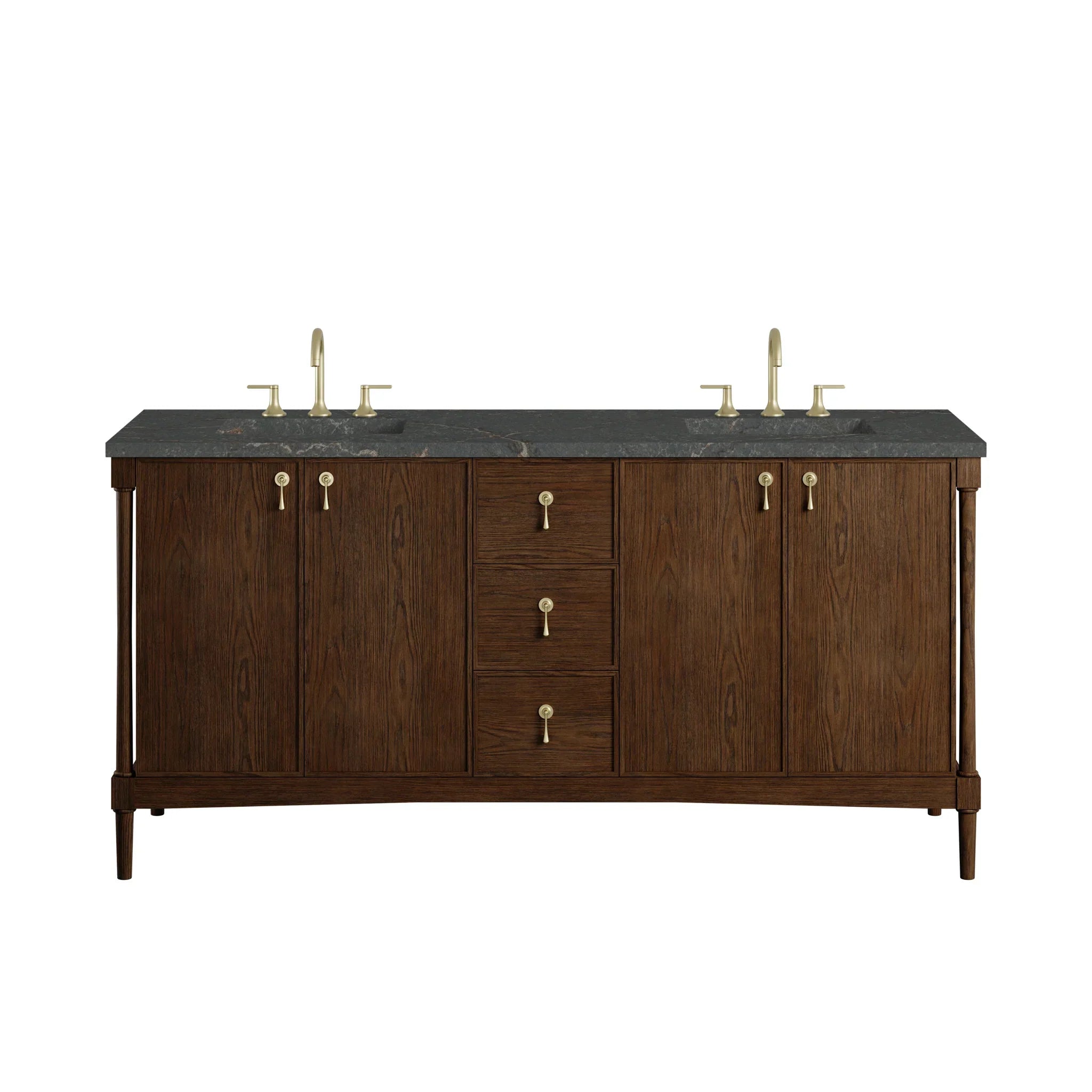 72" Kinnsden Double Vanity in Sable Oak w/FreePower Wireless Charger by James Martin Vanities-Parisien Bleu Silestone