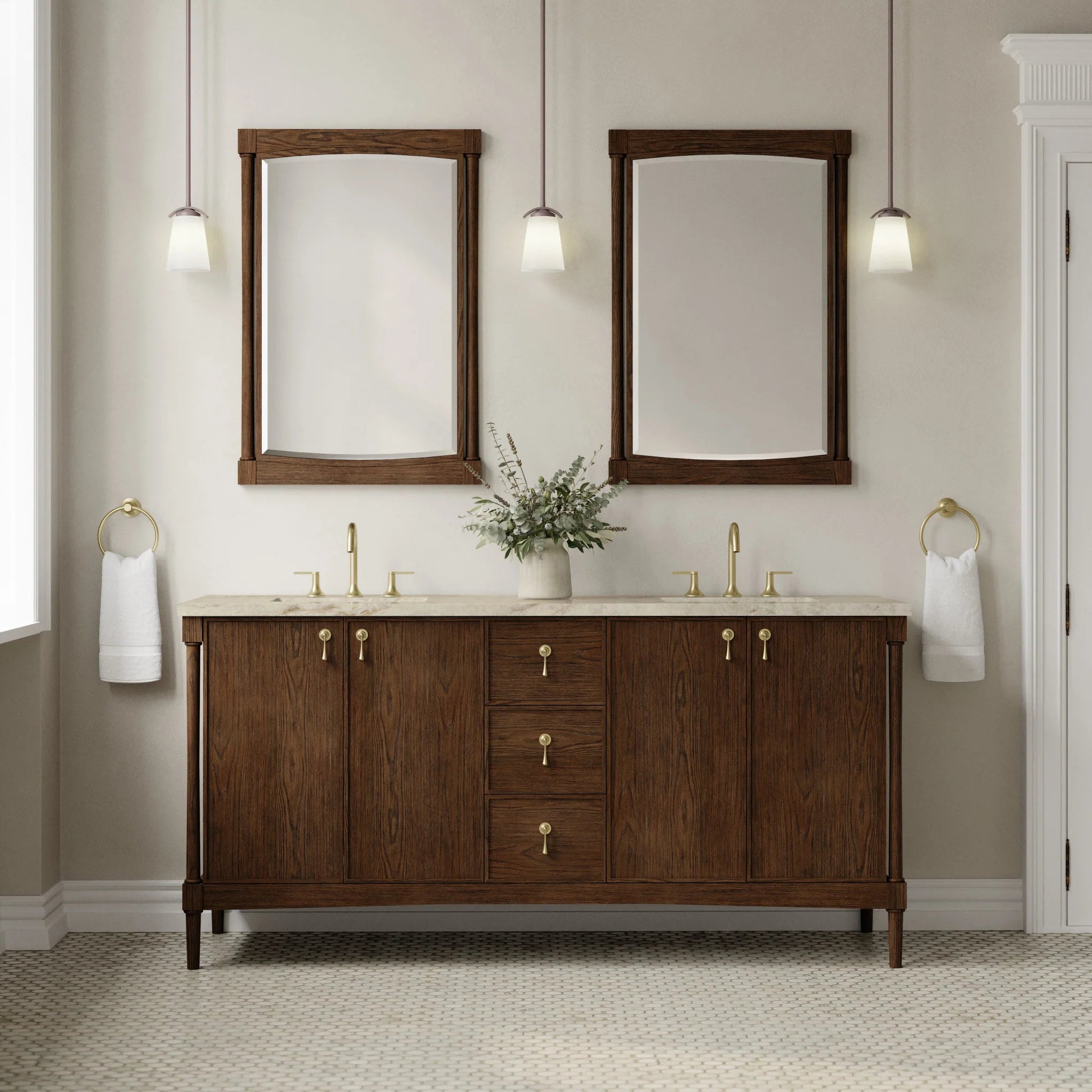 72" Kinnsden Double Vanity in Sable Oak w/FreePower Wireless Charger by James Martin Vanities-Tajnar Eclos 1