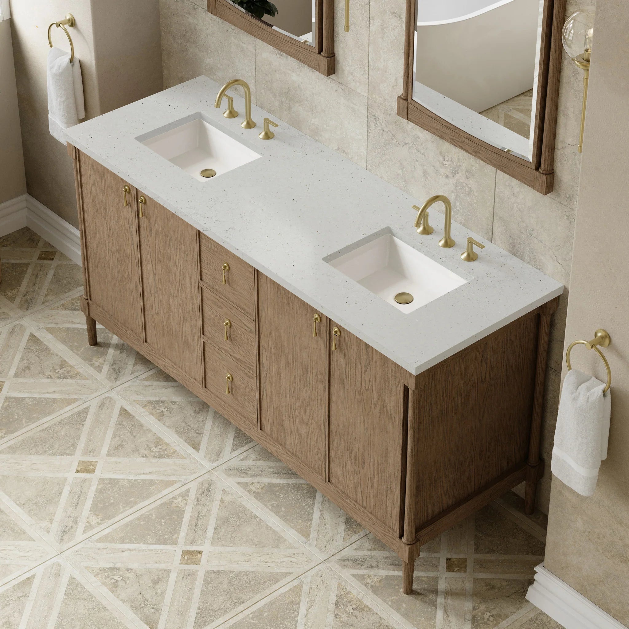 72" Kinnsden Double Vanity in Weathered Oak by James Martin Vanities-Lime Delight Silestone 5