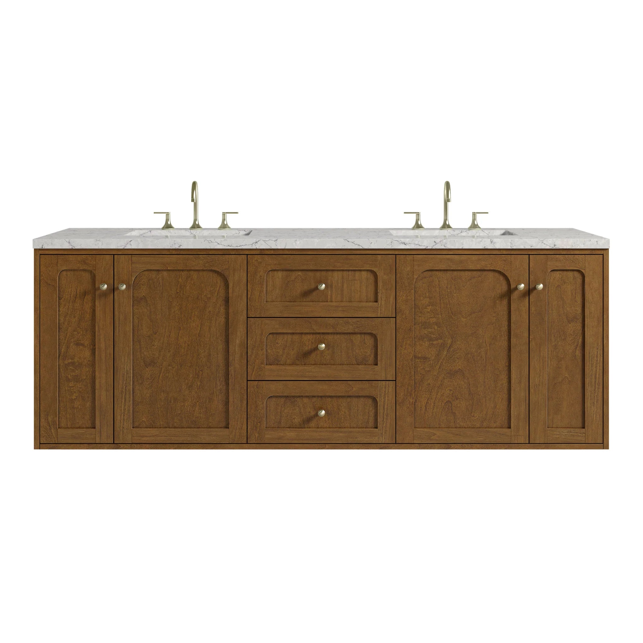 72" Laurent Double Vanity in Honey Oak w/FreePower Wireless Charger by James Martin Vanities-Eternal Jasmine Pearl Silestone 1