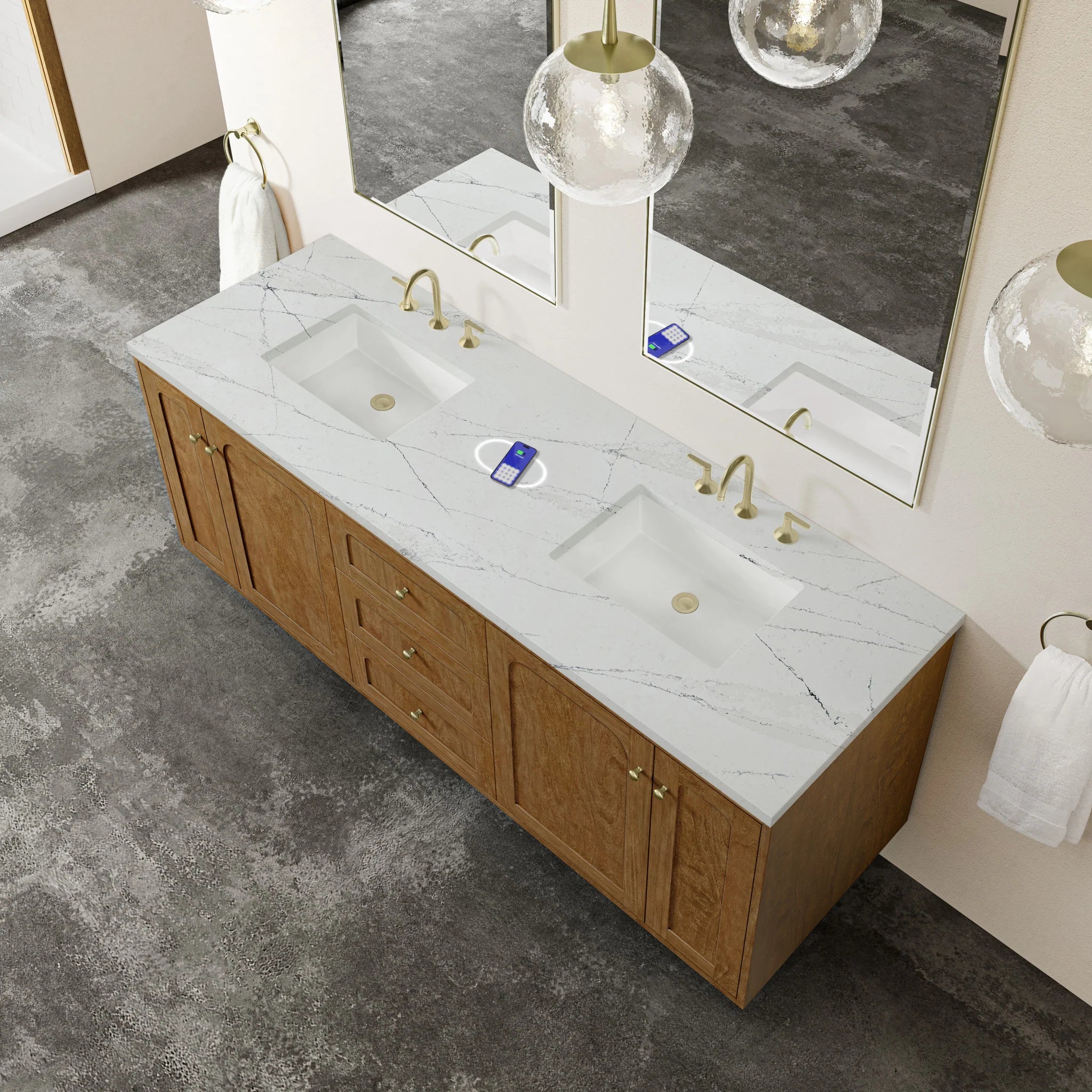 72" Laurent Double Vanity in Honey Oak w/FreePower Wireless Charger by James Martin Vanities-Ethereal Noctis Silestone 9