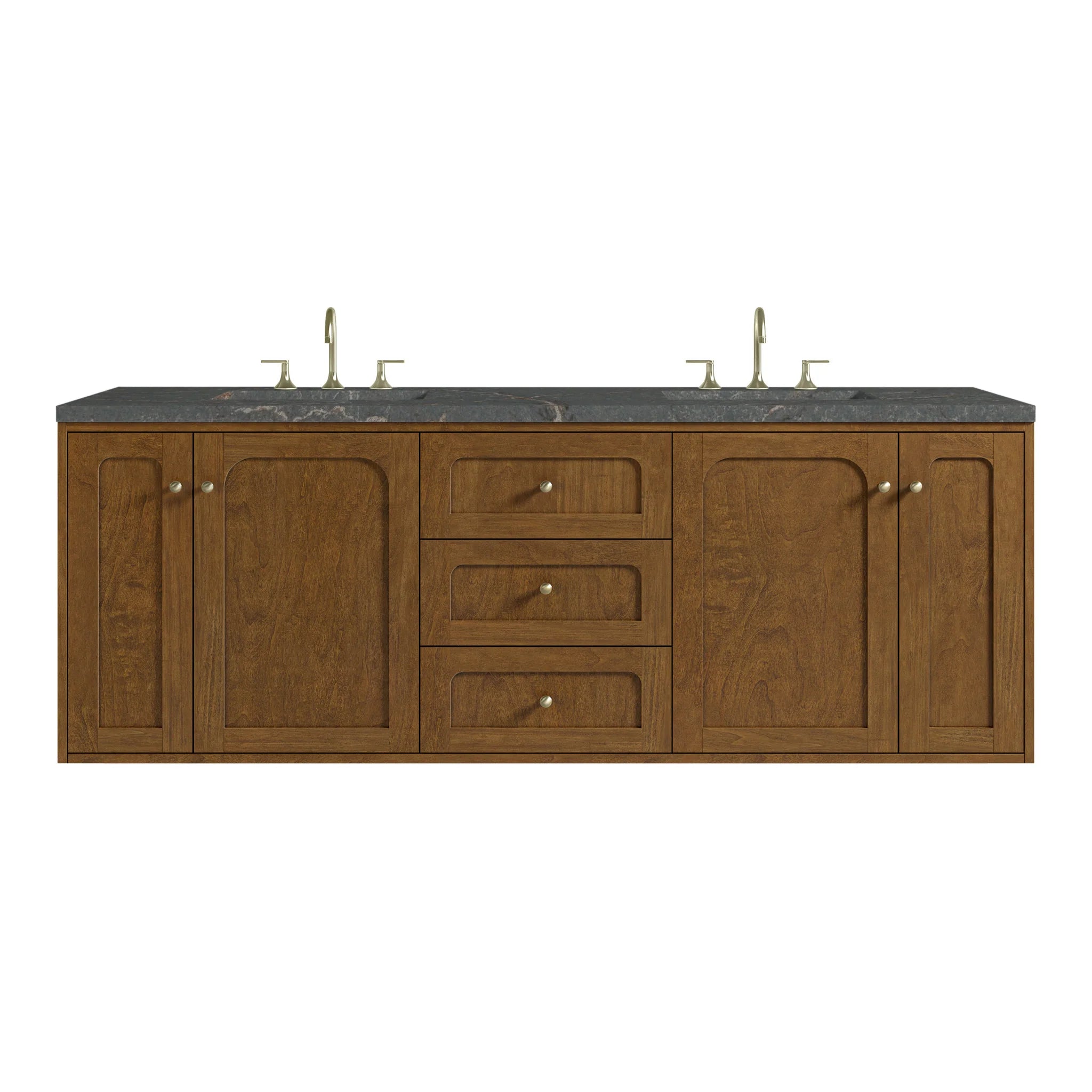 72" Laurent Double Vanity in Honey Oak w/FreePower Wireless Charger by James Martin Vanities-Parisien Bleu Silestone 1