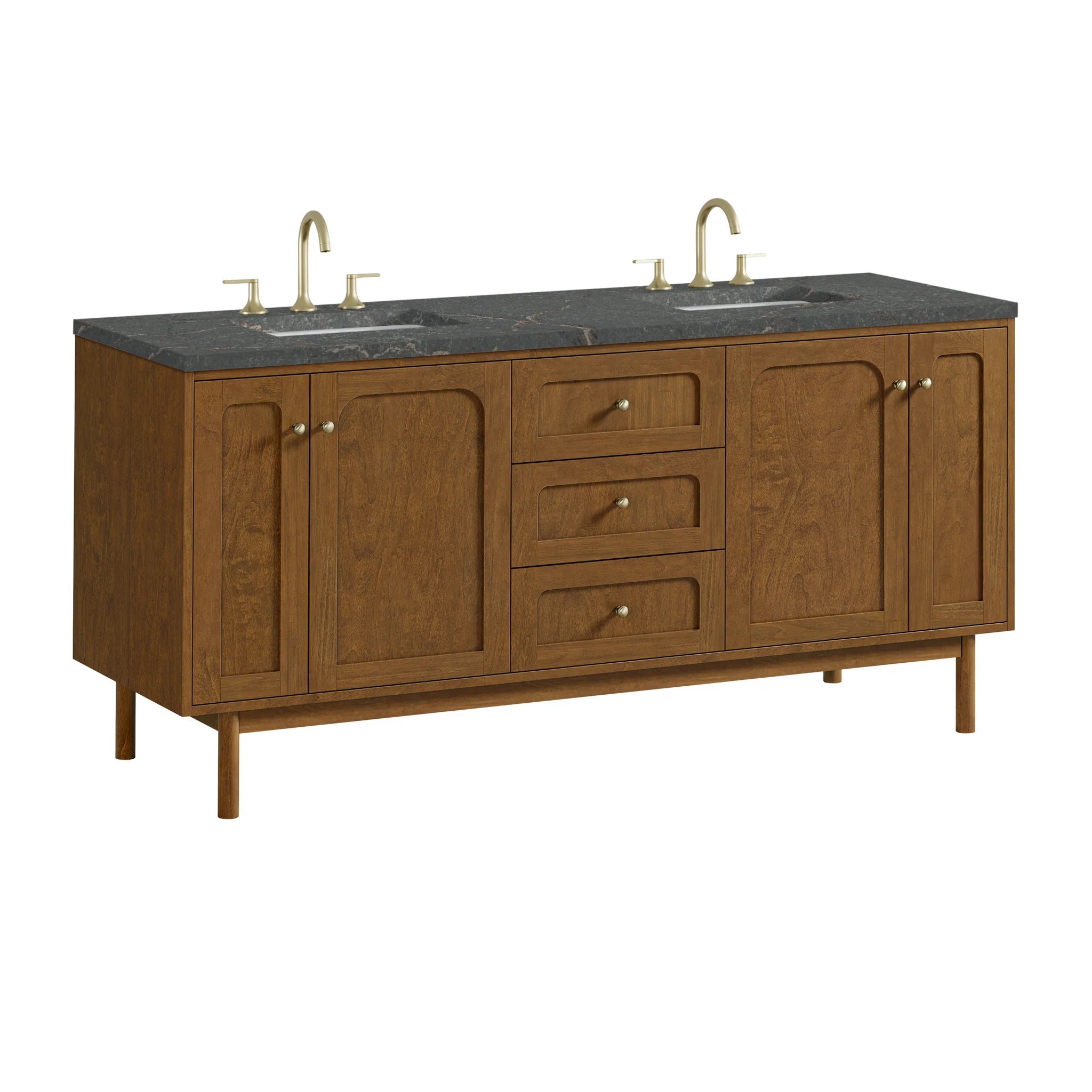 72" Laurent Double Vanity in Honey Oak w/FreePower Wireless Charger by James Martin Vanities-Parisien Bleu Silestone 17