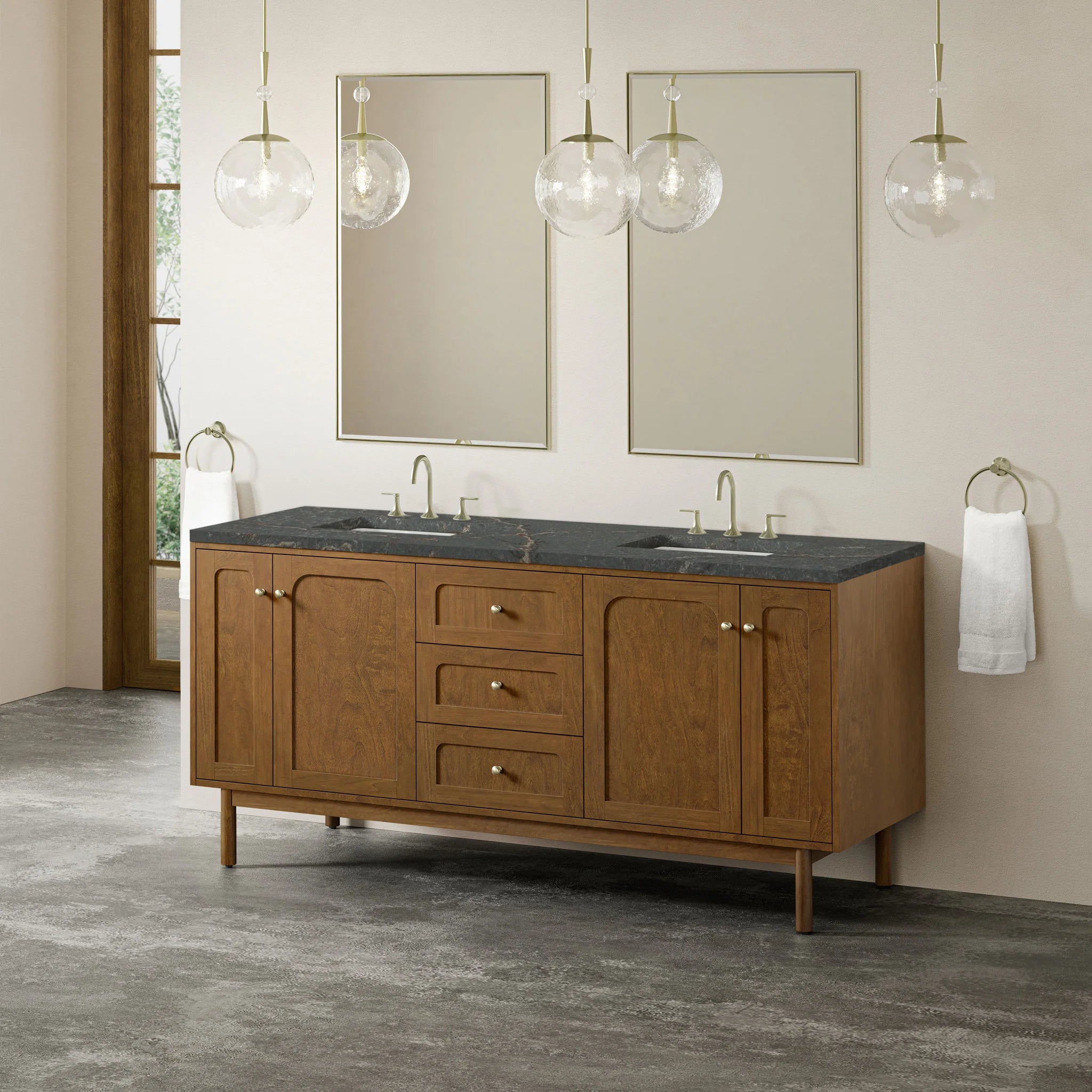 72" Laurent Double Vanity in Honey Oak w/FreePower Wireless Charger by James Martin Vanities-Parisien Bleu Silestone 4