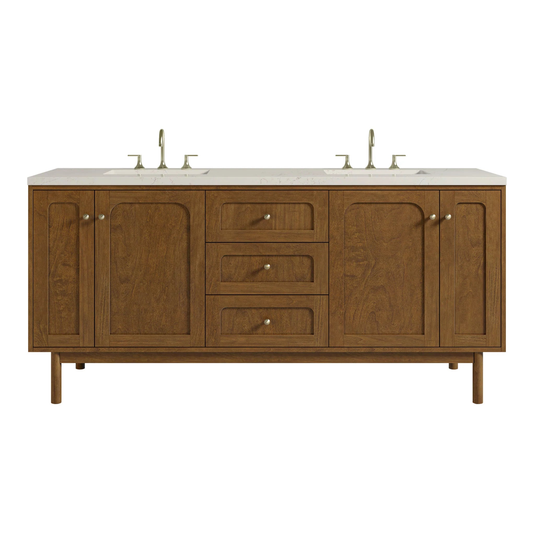 72" Laurent Double Vanity in Honey Oak w/FreePower Wireless Charger by James Martin Vanities-Siberian Silestone