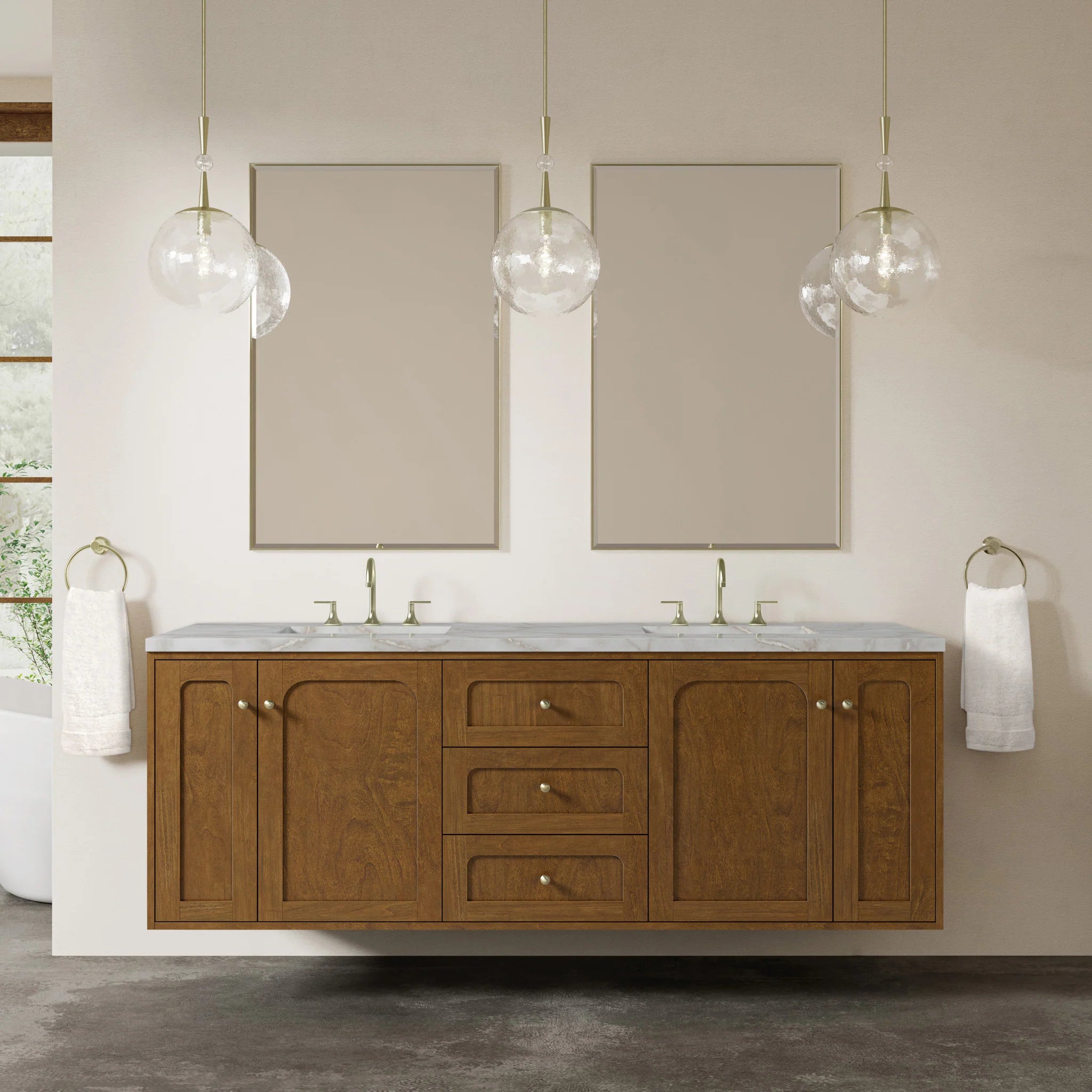 72" Laurent Double Vanity in Honey Oak w/FreePower Wireless Charger by James Martin Vanities-Victorian Silver Silestone 3