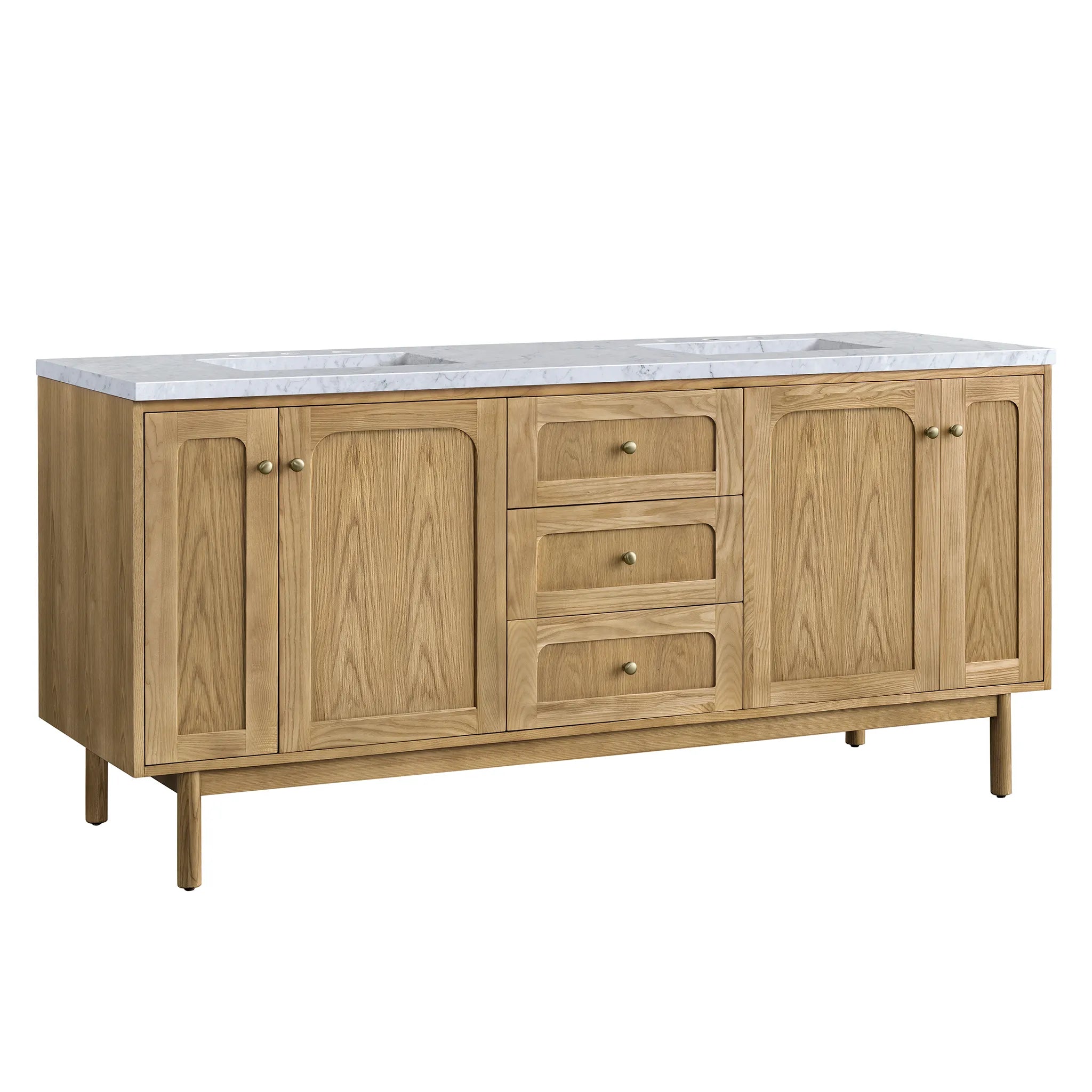 72" Laurent Double Vanity in Light Natural Oak-Carrara White Marble-8" Widespread image 10