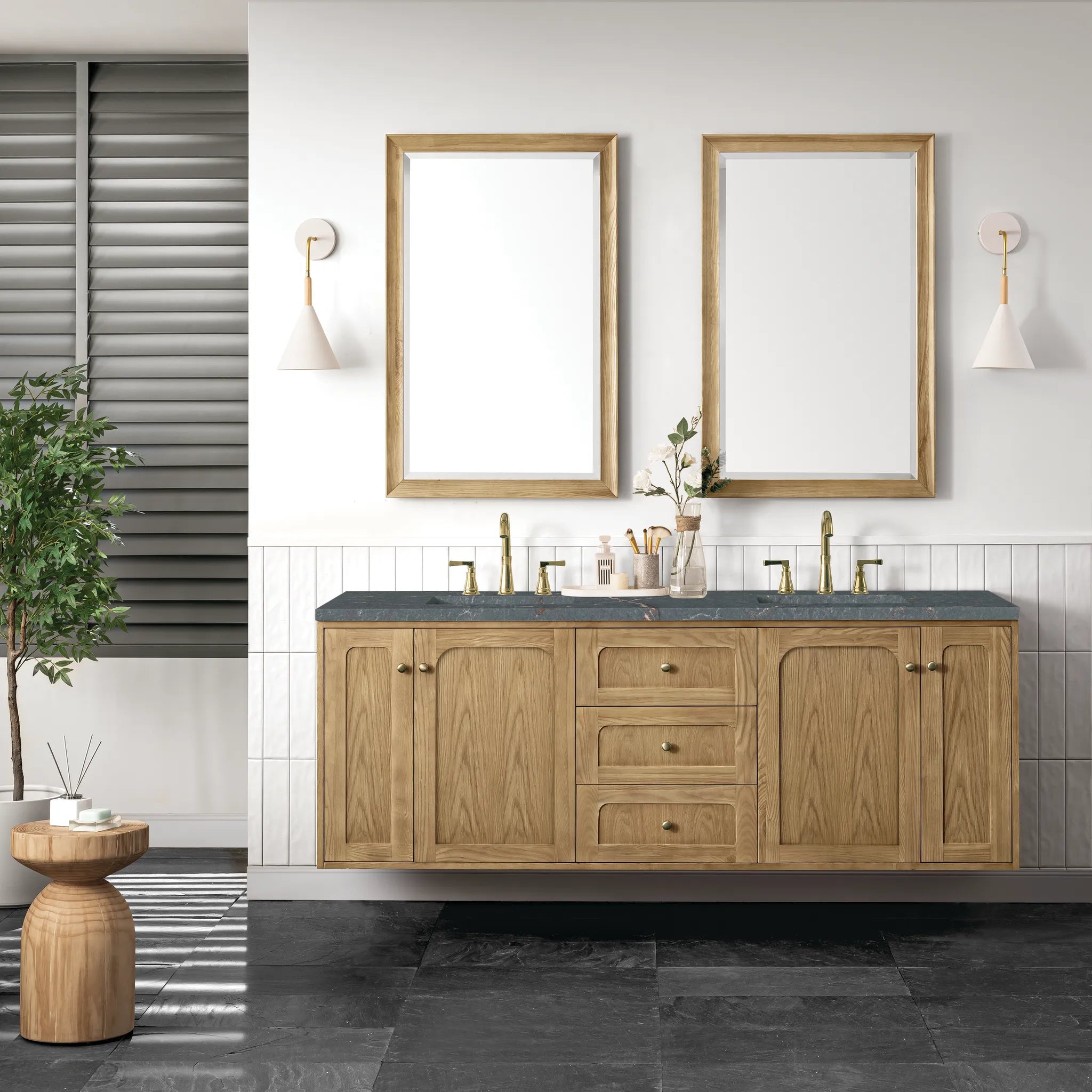 72" Laurent Double Vanity in Light Natural Oak w/FreePower Wireless Charger-Parisien Bleu Silestone-8" Widespread image 6