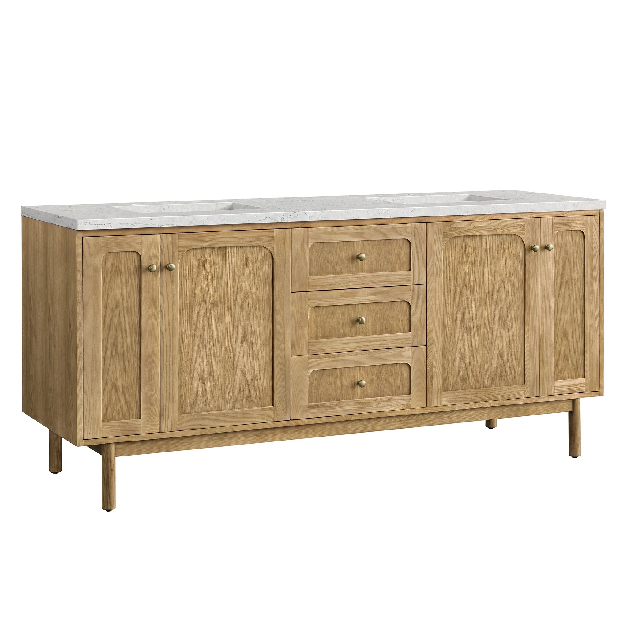 72" Laurent Double Vanity in Light Natural Oak Wireless Charger-Eternal Jasmine Pearl Silestone-8" Widespread image 13