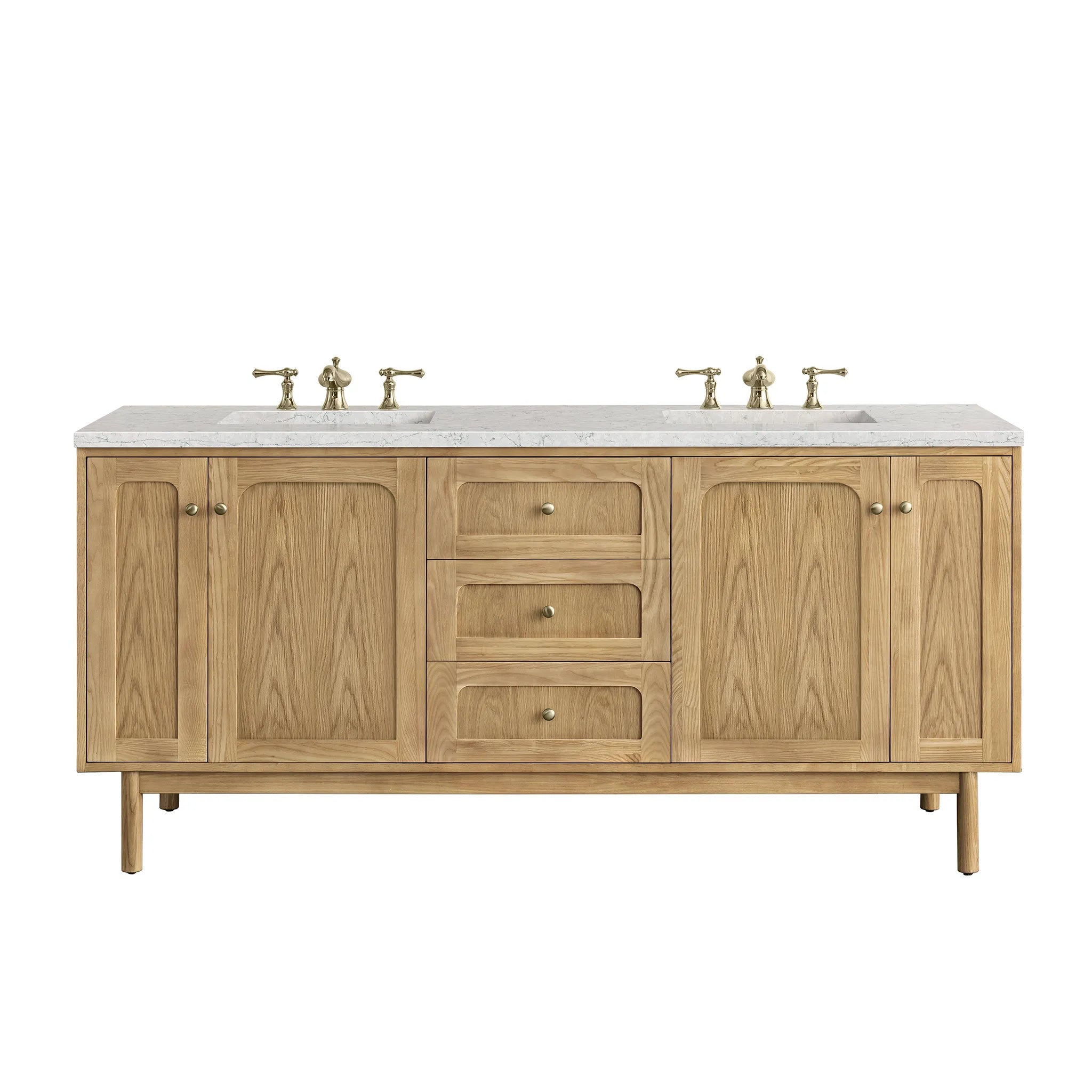 72" Laurent Double Vanity in Light Natural Oak Wireless Charger-Eternal Jasmine Pearl Silestone-8" Widespread image
