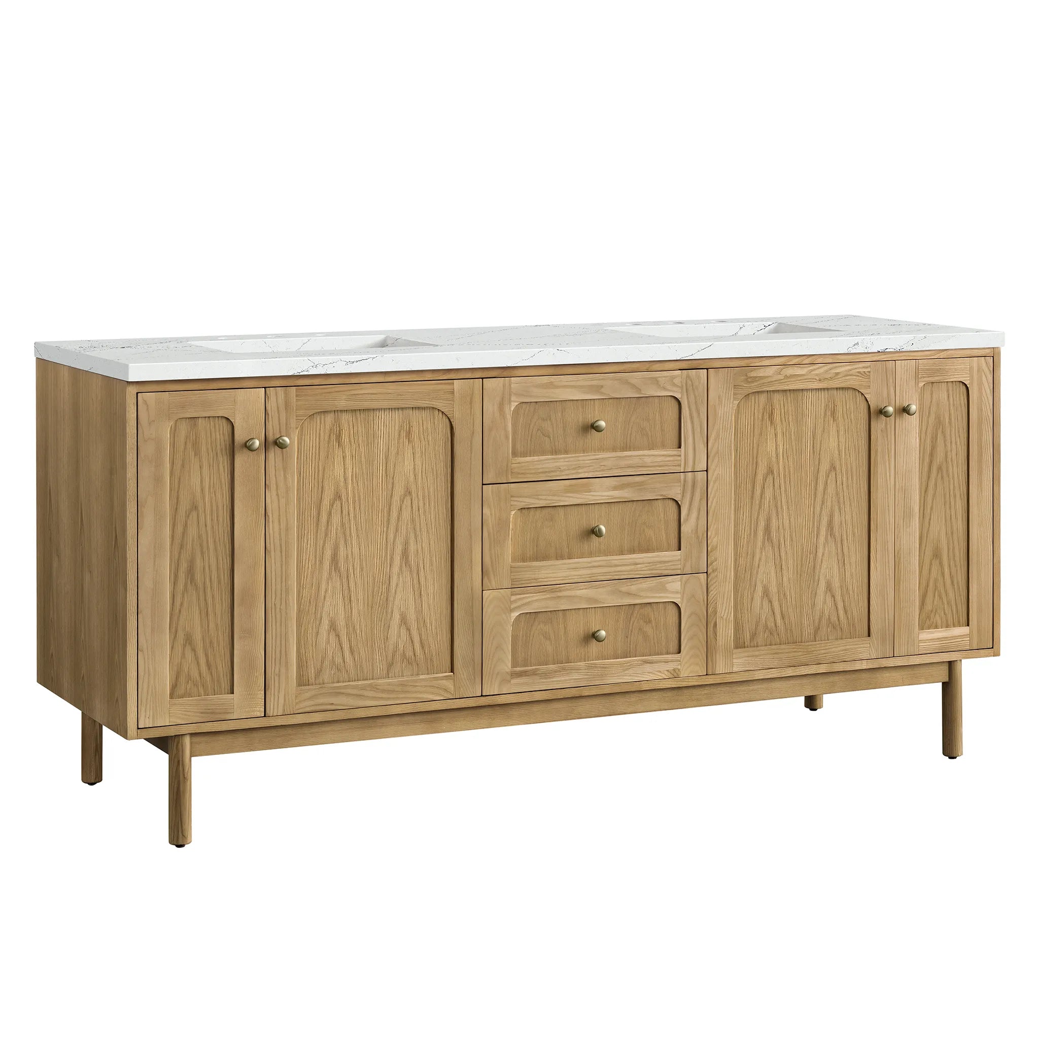 72" Laurent Double Vanity in Light Natural Oak Wireless Charger-Ethereal Noctis Silestone-8" Widespread image 12