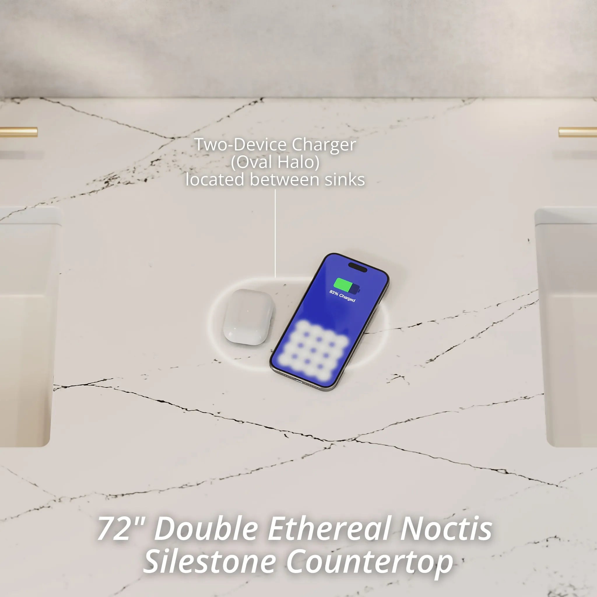72" Laurent Double Vanity in Light Natural Oak Wireless Charger-Ethereal Noctis Silestone-8" Widespread image 3