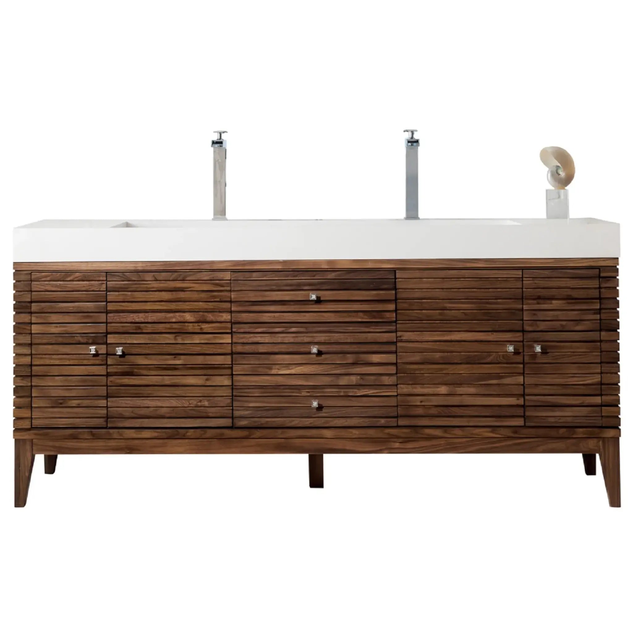 72" Linear Double Vanity in Mid-Century Walnut-Glossy White image