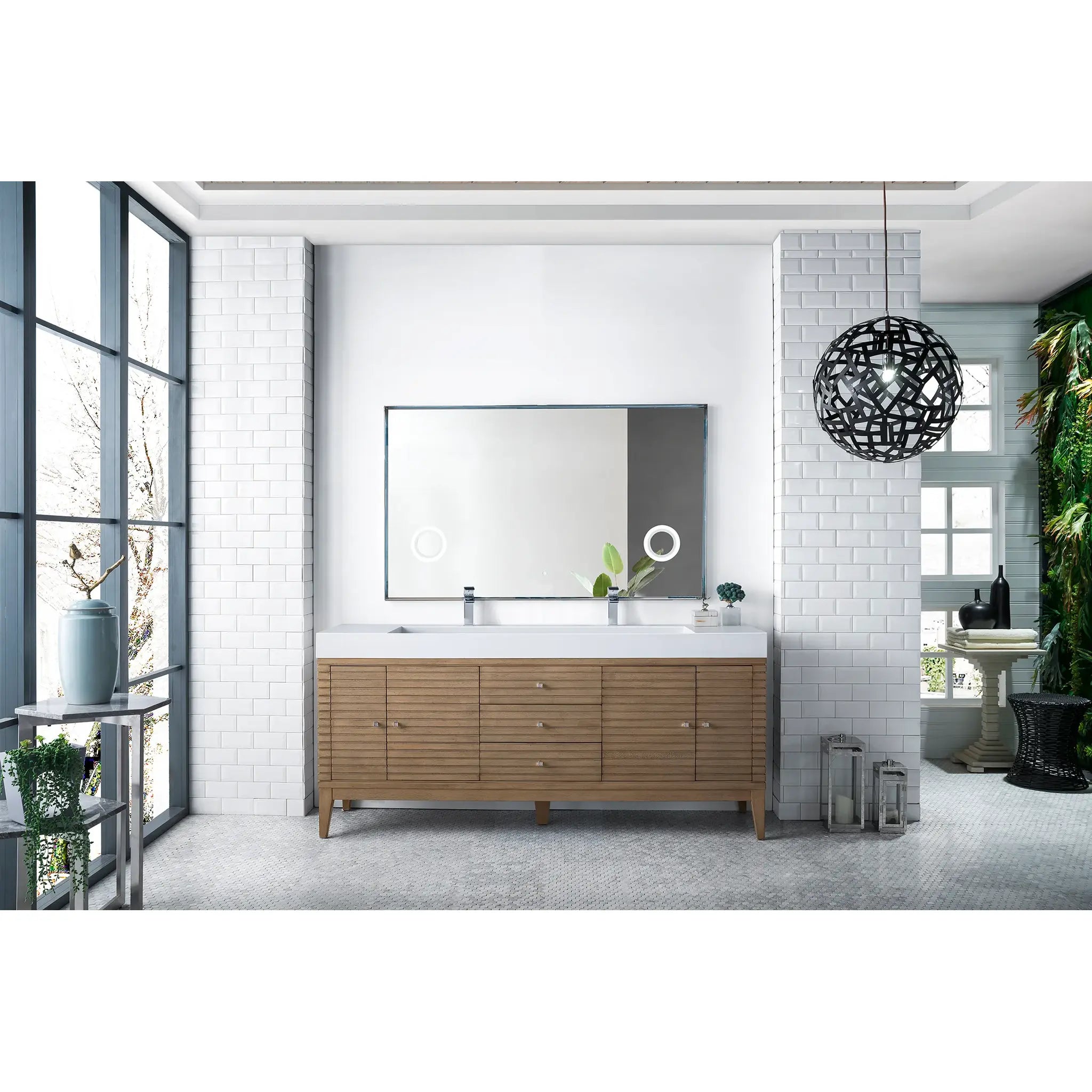 72" Linear Double Vanity Whitewashed Walnut-Glossy White image 1